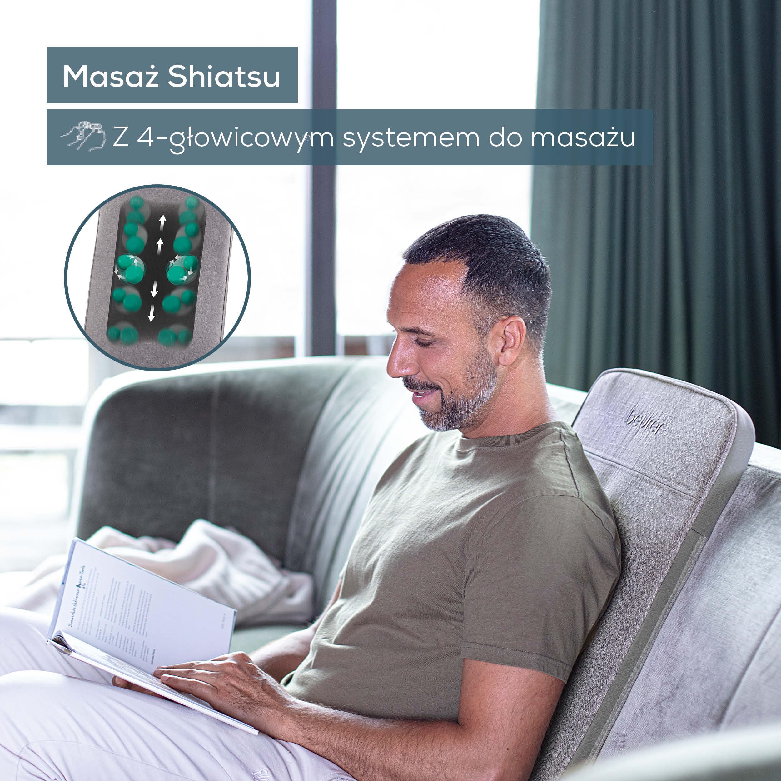 Beurer MG 202 Nakładka na Fotel do Masażu Shiatsu, Masaż Shiatsu do Domu i Biura, 2 Poziomy Intensywności, Wąska Obudowa Oparcia, Jasnoszary
