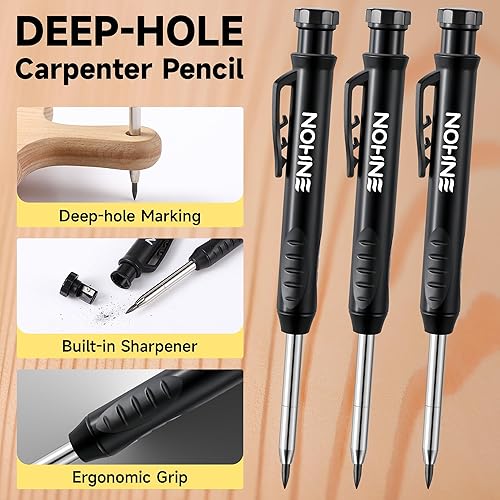 Miniatura 3 de Enhon Juego de 43 lápices de carpintero, lápices de construcción con sacapuntas y 39 repuestos, juego de lápices de carpintero mecánico de agujero