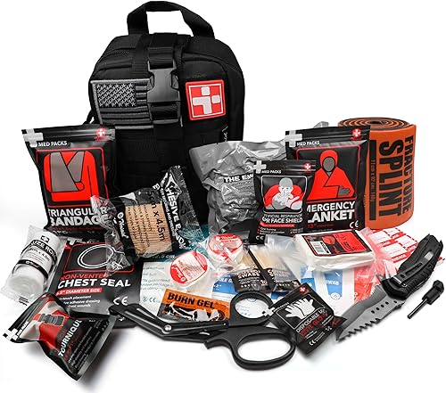 Vista 3 de Survival First Aid Kit with Israeli Bandage, Splint, Chest Seal, Tactical Military Combat Molle IFAK for Wound Care, Bleeding Control, Trauma