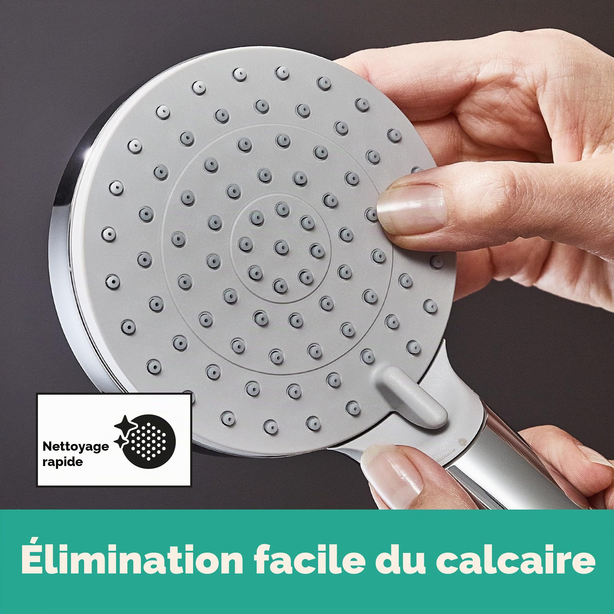 hansgrohe Vernis Blend - Colonne de douche avec mitigeur thermostatique, douche pluie 205 mm avec robinet, douchette, support, flexible de douche, barre et douche de tête ronde 1 jet, Chromé, 26089000
