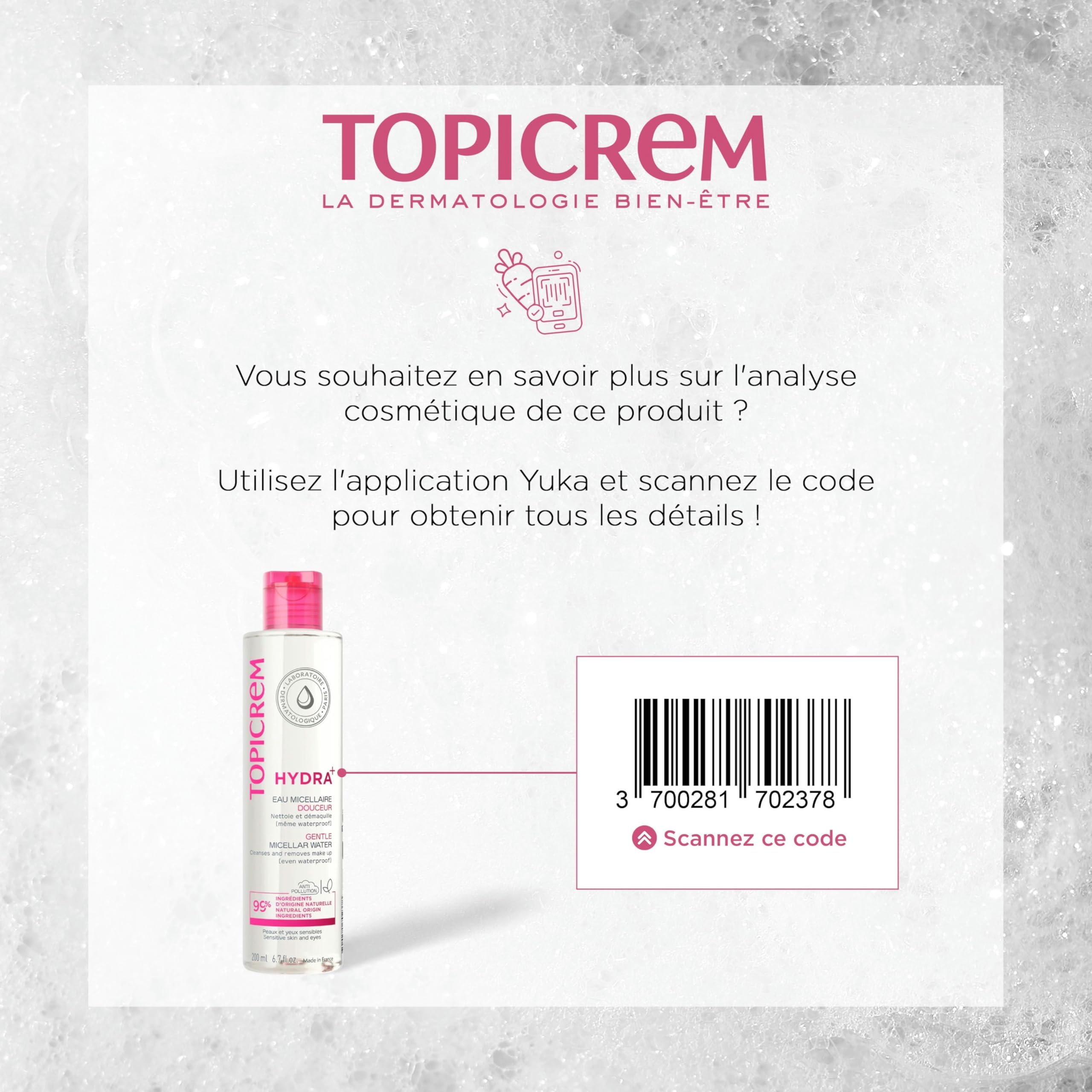Topicrem - Eau Micellaire Douceur Hydra+ - Nettoie et démaquille, Peaux et yeux sensibles, Fabrication Française - 200 ml