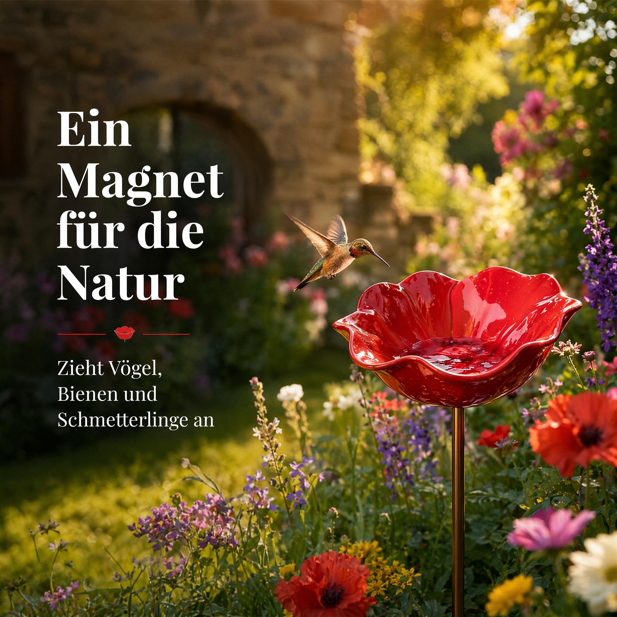2026 Neu VogelträNke Blume Keramik, Keramik BlüTen Bienen TräNke Mit ZusäTzlichen ErdspießEn, VogelträNke Blume FüR Garten Und Terrasse, Gartenstecker VogelträNkes (3pcs)