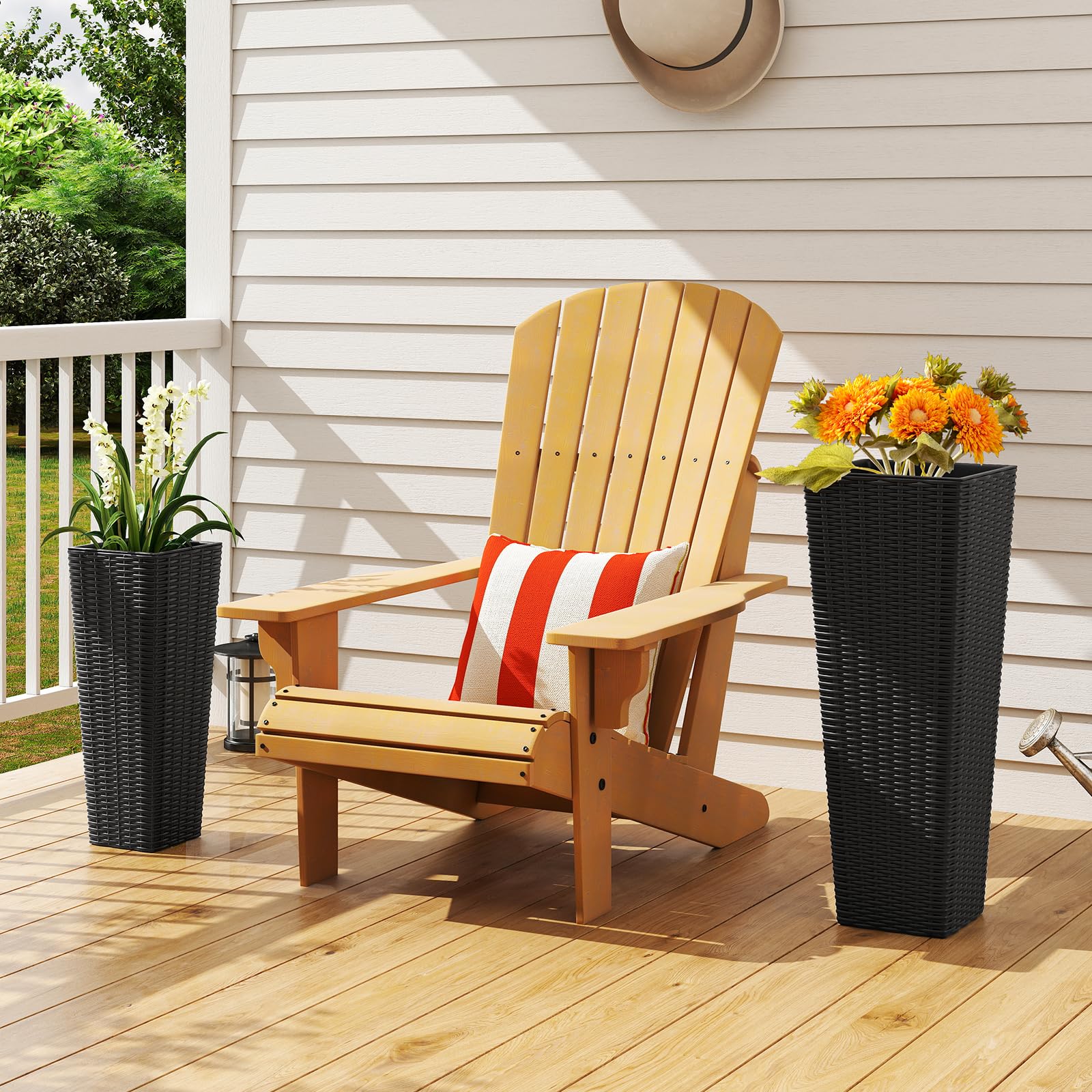 RELAX4LIFE 2er Set Pflanzkübel, 82 cm / 60 cm hoch, Rattan Blumentopf wetterfest, Pflanzentopf mit Entwässerungslöchern, Übertopf für Garten, Balkon und Veranda (Schwarz)