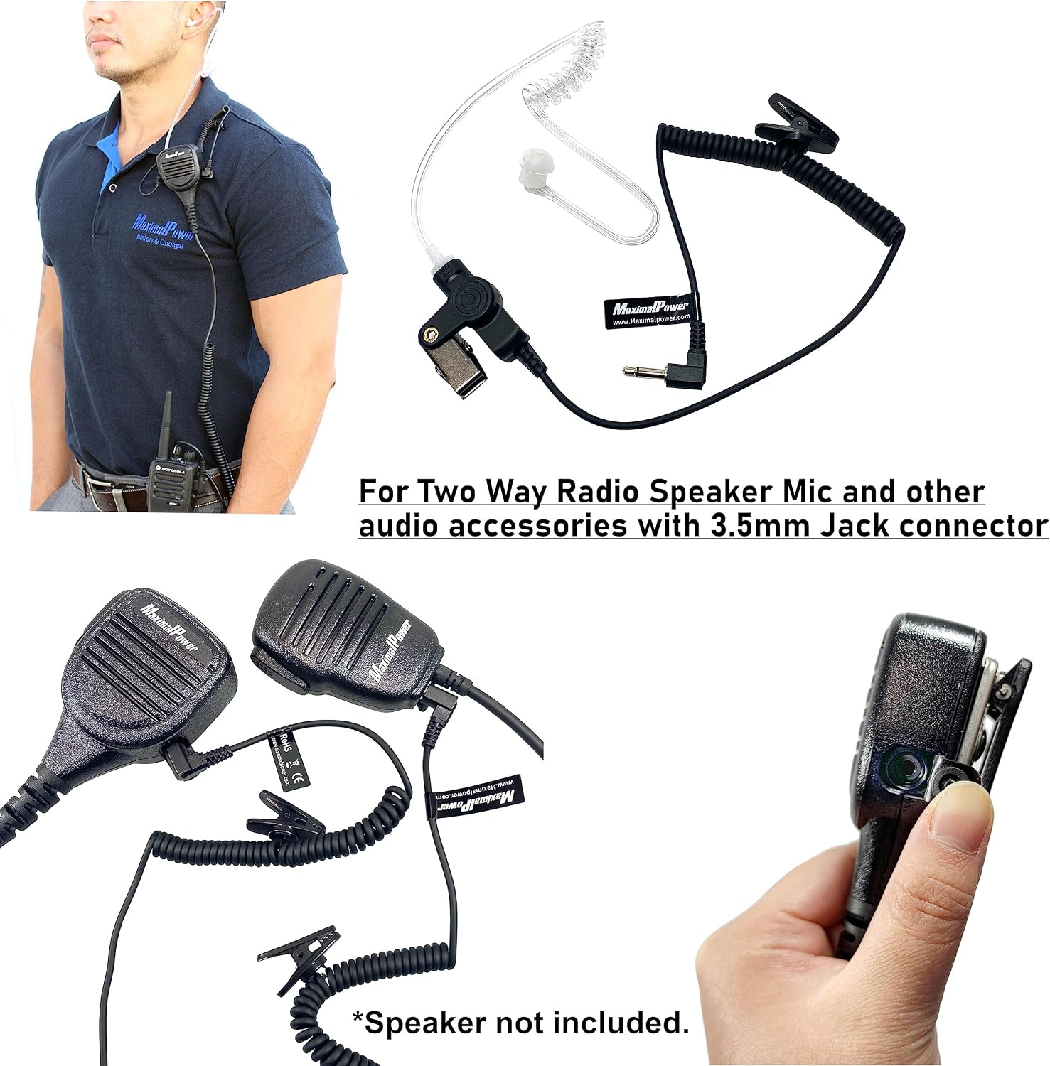 MaximalPower RHF 617-1N 3.5mm RECEIVER/LISTEN ONLY Surveillance Headset Earpiece with Clear Acoustic Coil Tube Earbud Audio Kit For Two-Way Radios, Transceivers and Radio Speaker Mics Jacks , Black