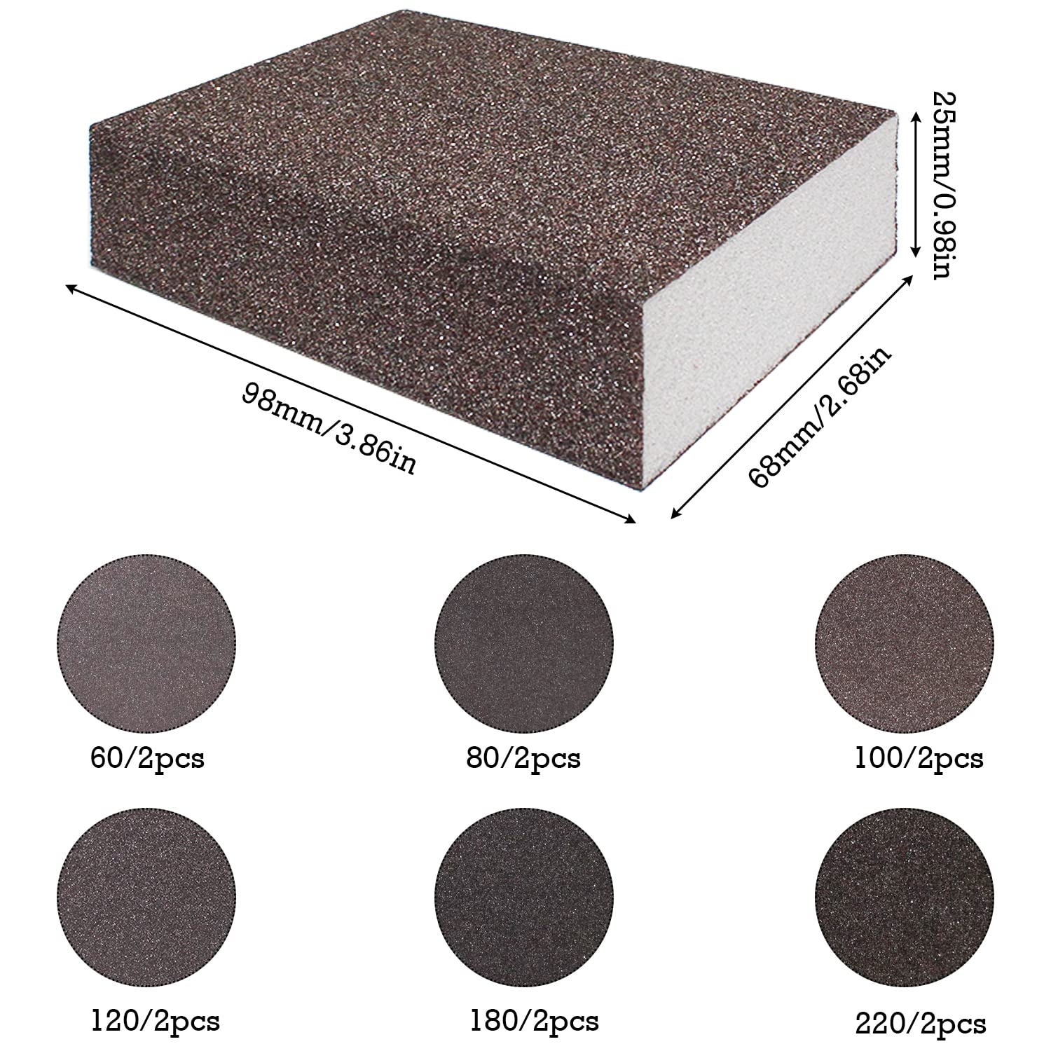 Spugne Abrasive 12 Pezzi Spugna Abrasiva Riutilizzabile 5 grane diverse 80/100/120/180/220 per Lucidare Legno Plastica e Metallo Kit Spugne Lavabili Cucina Pavimento Pulizia Delle Pareti
