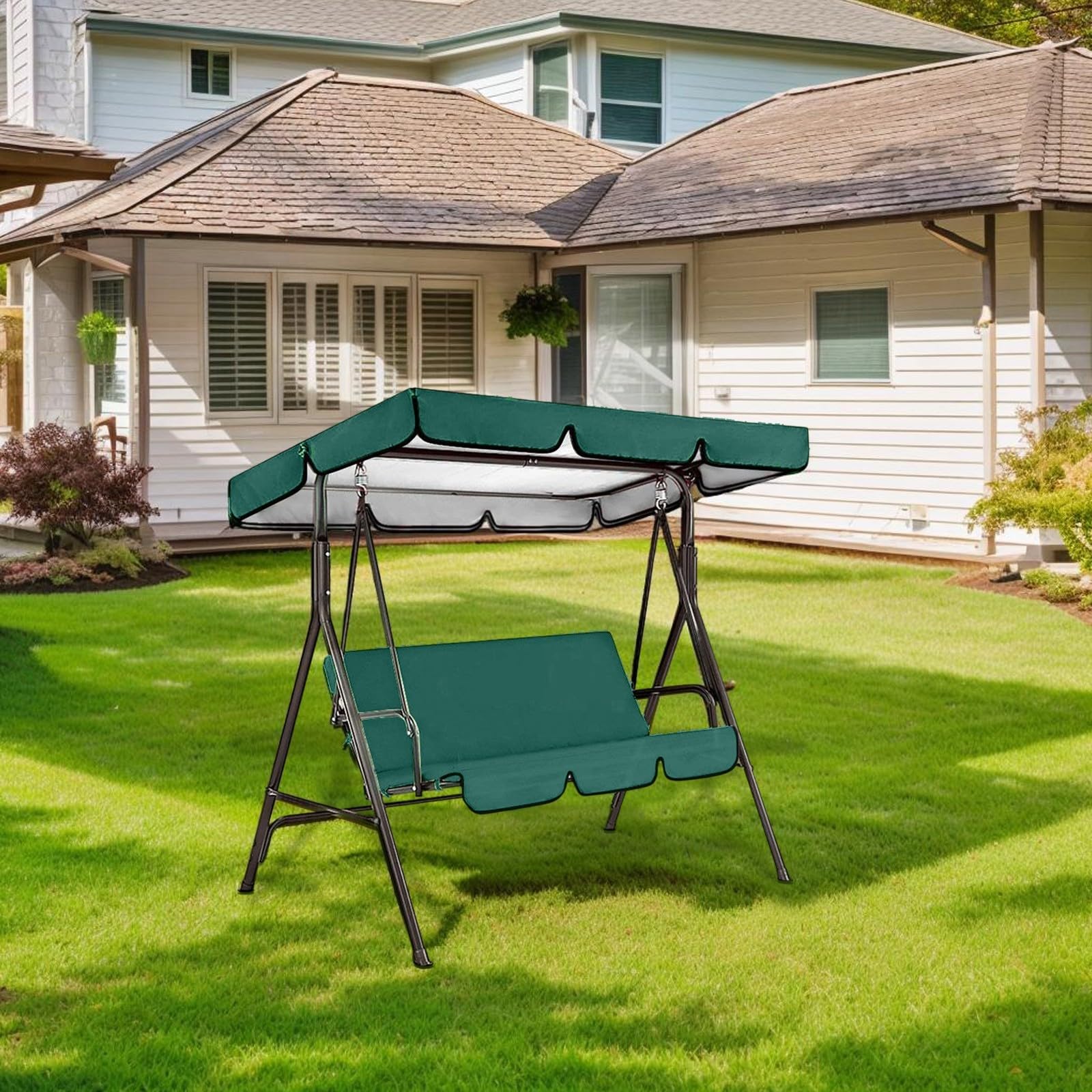 Set di ricambio per dondolo da giardino a 3 posti, con parte superiore e coprisedili in tessuto Oxford 210D, impermeabile, protezione solare e antipolvere per patio esterno (nero, 195 x 125 x 15 cm)