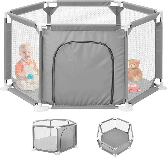 Parque para Bebé JUPPLIES Hexagonal 127x127cm con Malla Transpirable y Puerta Lateral