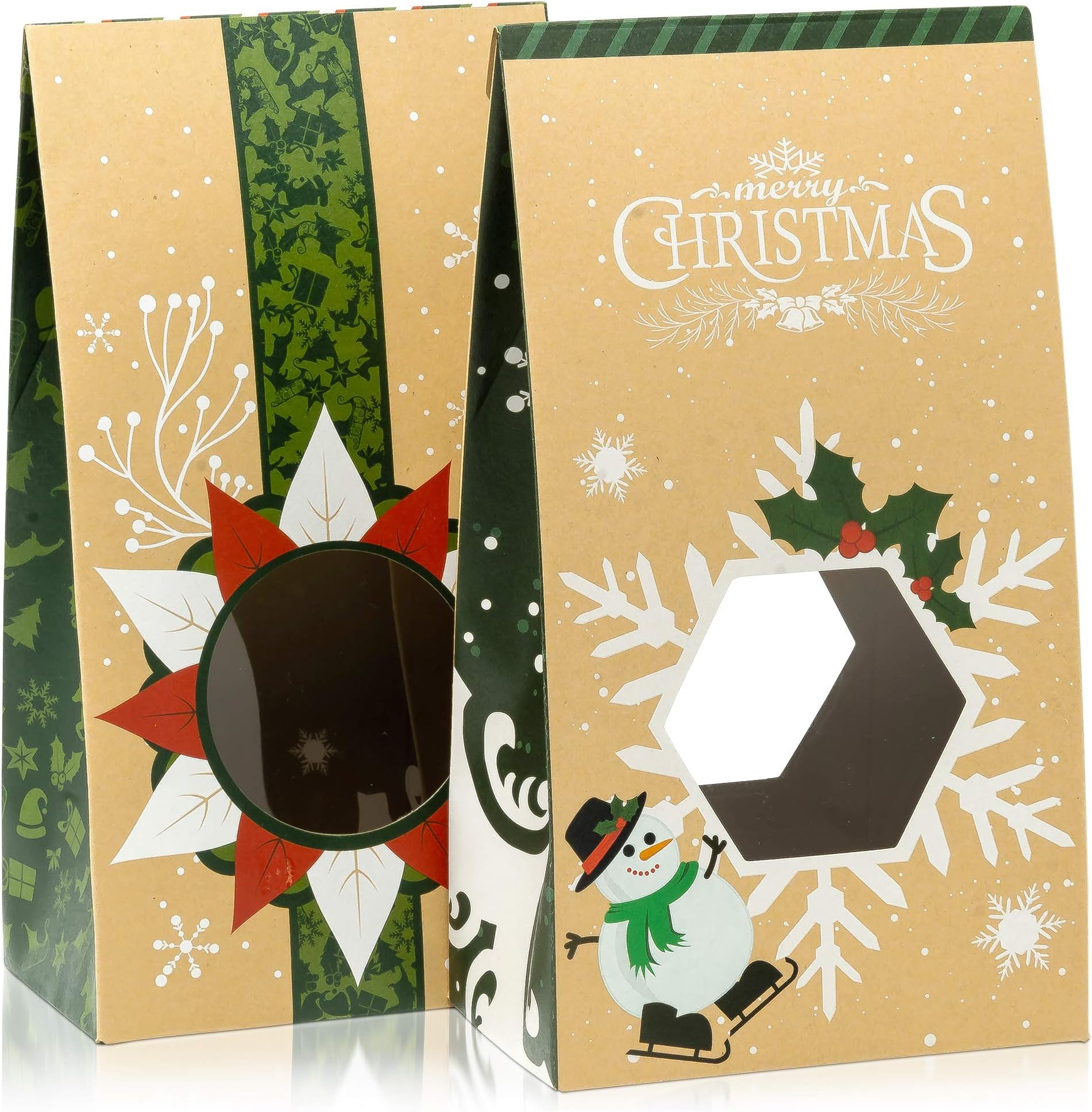 Cookie Bags For Gift Giving - Set of 12 Christmas Treat Boxes - Food Bags For Gifts - 2 Unique Decorative Treat Bags - Easy Assemble Cookie Containers - Premium Candy Boxes Packaging