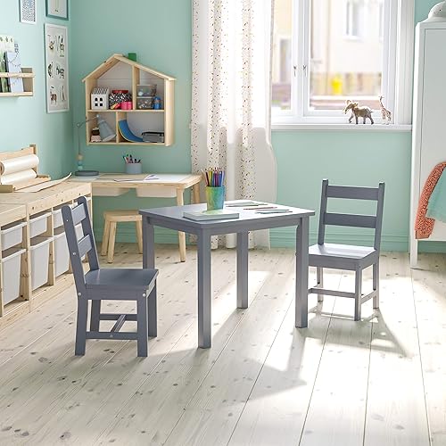 EMMA + OLIVER Juego de mesa y silla de madera maciza para niños, 3 piezas, para sala de juegos, cocina, color gris disponible en Yaxa Colombia