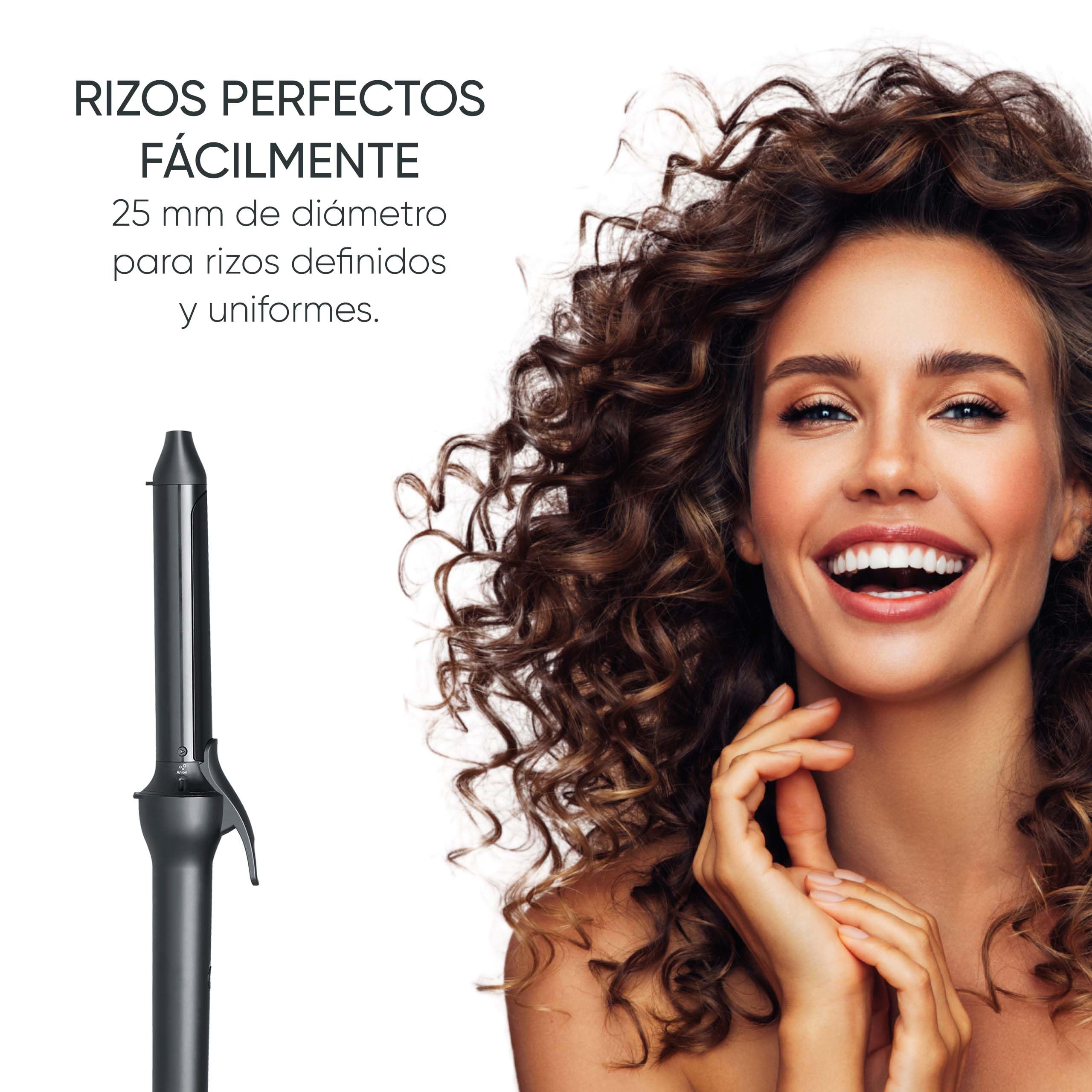Severin rizador de pelo, 25 mm, revestimiento cerámico, 3 ajustes de temperatura (160-190 - 210 °C), cabello fino a grueso, ondas naturales, tecnología iónica, calentamiento rápido, negro, LS 0822