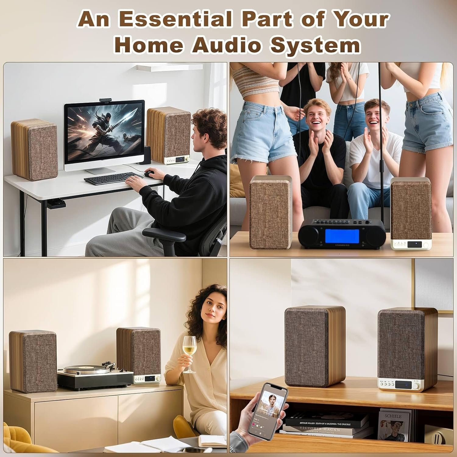 Powered Bookshelf Speakers, 60W Record Player Speakers with 3.5 Inch Woofer, Active Turntable Speakers with AUX/RCA/BT Input, Home Stereo Speakers for Vinyl Player Computer Desktop PC