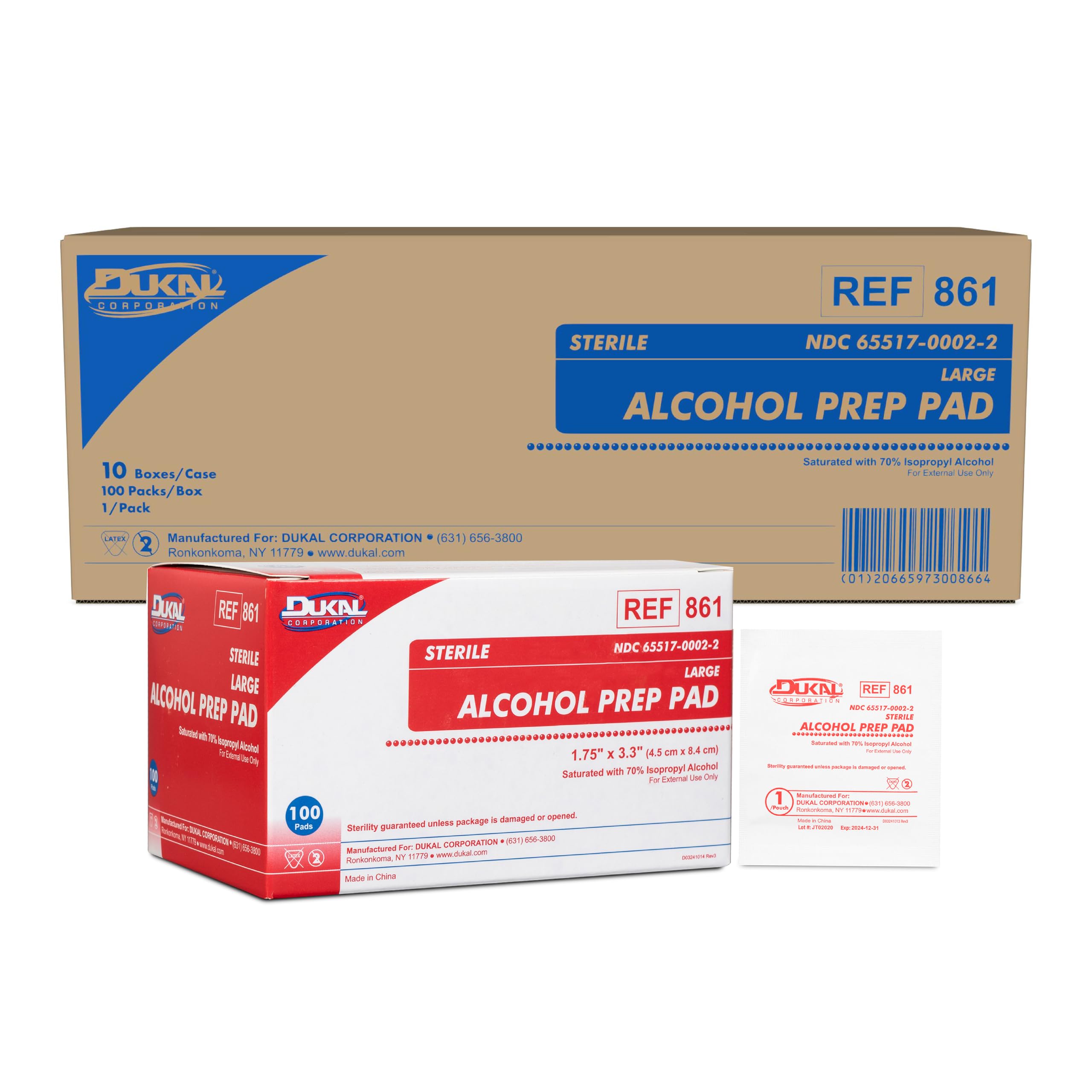 Dukal Alcohol Prep Pad, Sterile, Large (Pack of 1000)