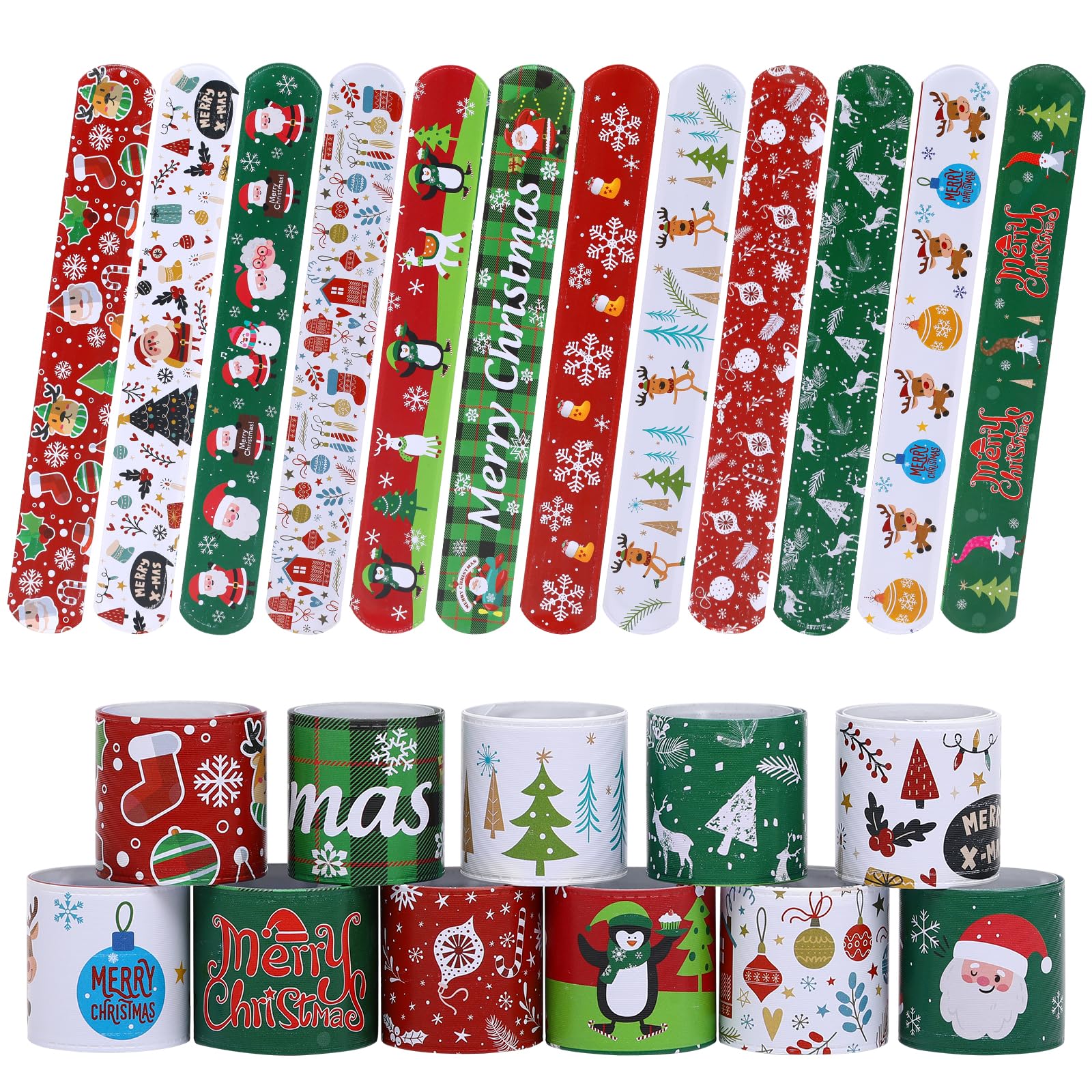 48PCS Christmas Slap Bracelets, Xmas Slap for Christmas Party Favor Decoration