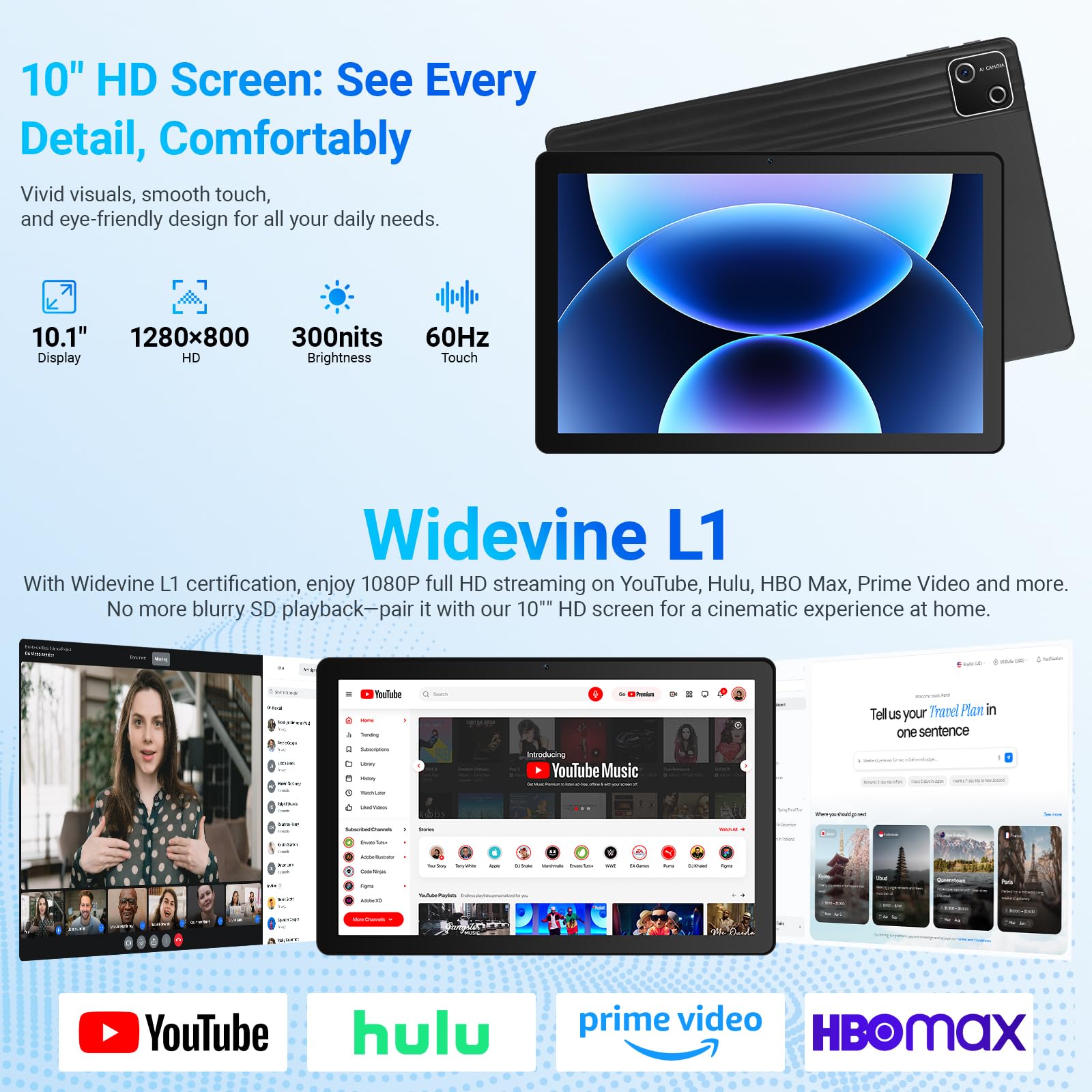 Vekoy Tablet 10 Pollici Android 15 Certificato GMS, 30GB RAM + 128GB ROM (2TB TF), Octa-Core, 6200mAh, 1280x800 HD, WiFi 6, BT 5.3, Widevine L1, Fotocamera 5MP+8MP, Tablet PC, Nero – 2026 - 5