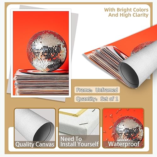Miniatura 7 de Pósteres de arte de pared vintage de los años 70 con diseño de bola de discoteca roja glamurosa, impresiones en lienzo estéticas para dormitorio