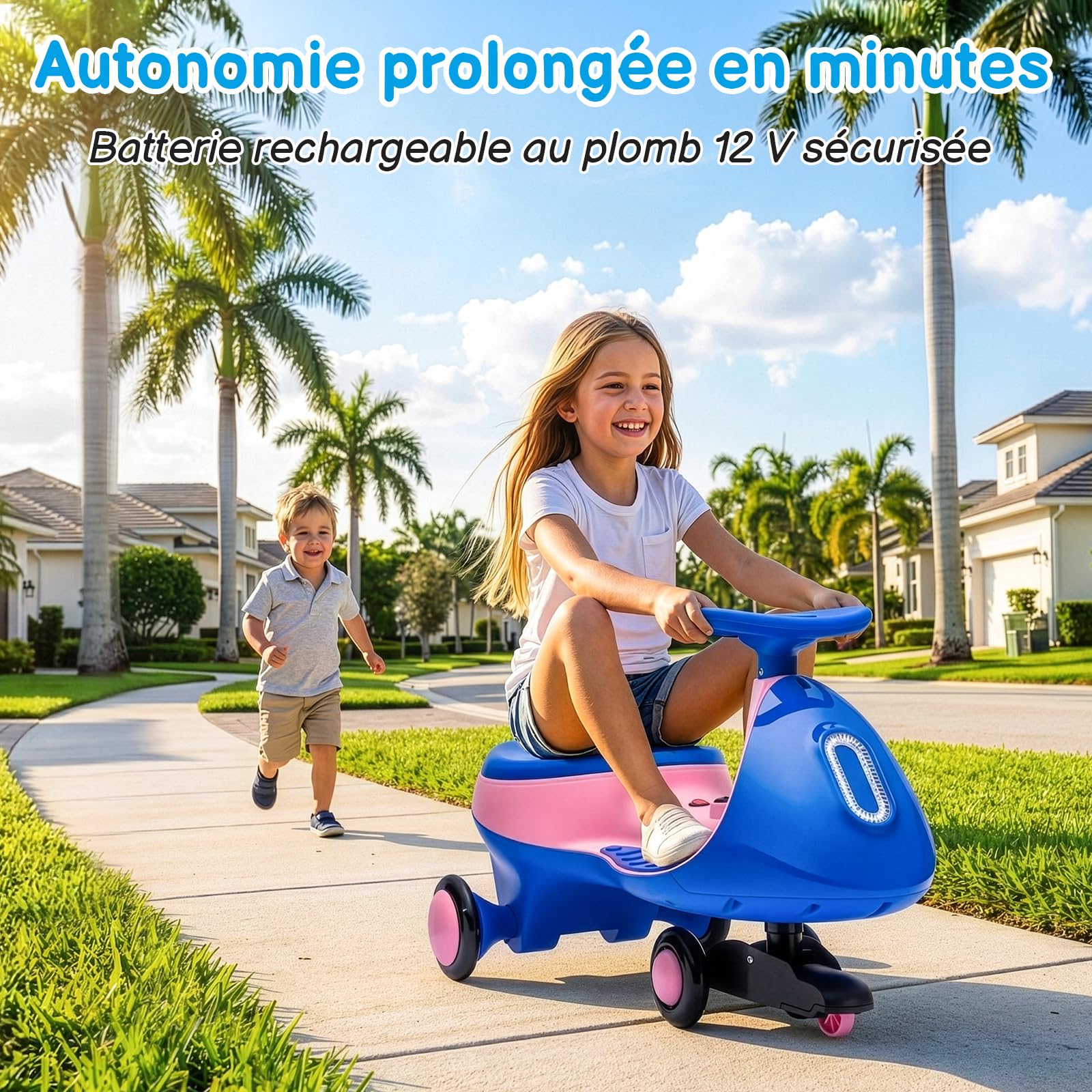 Voiture électrique Enfant 2 en 1 avec MP3 pour Enfants à Partir de 3 Ans Bleu-Rose