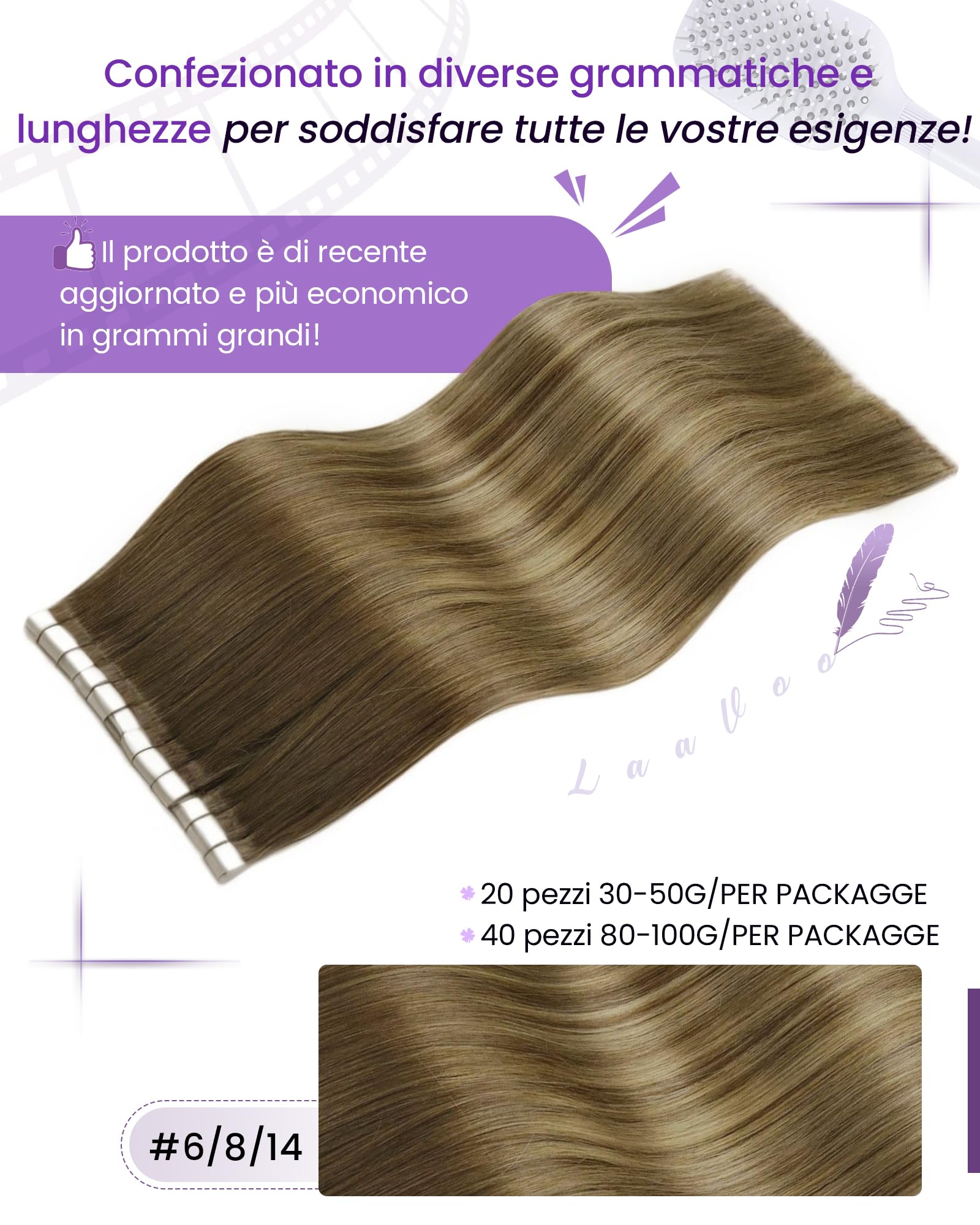 Totale 100g Extension Capelli Veri Cheratina con Extension Capelli Veri Biadesive Balayage Marrone Ombre a Marrone Chiaro 45cm