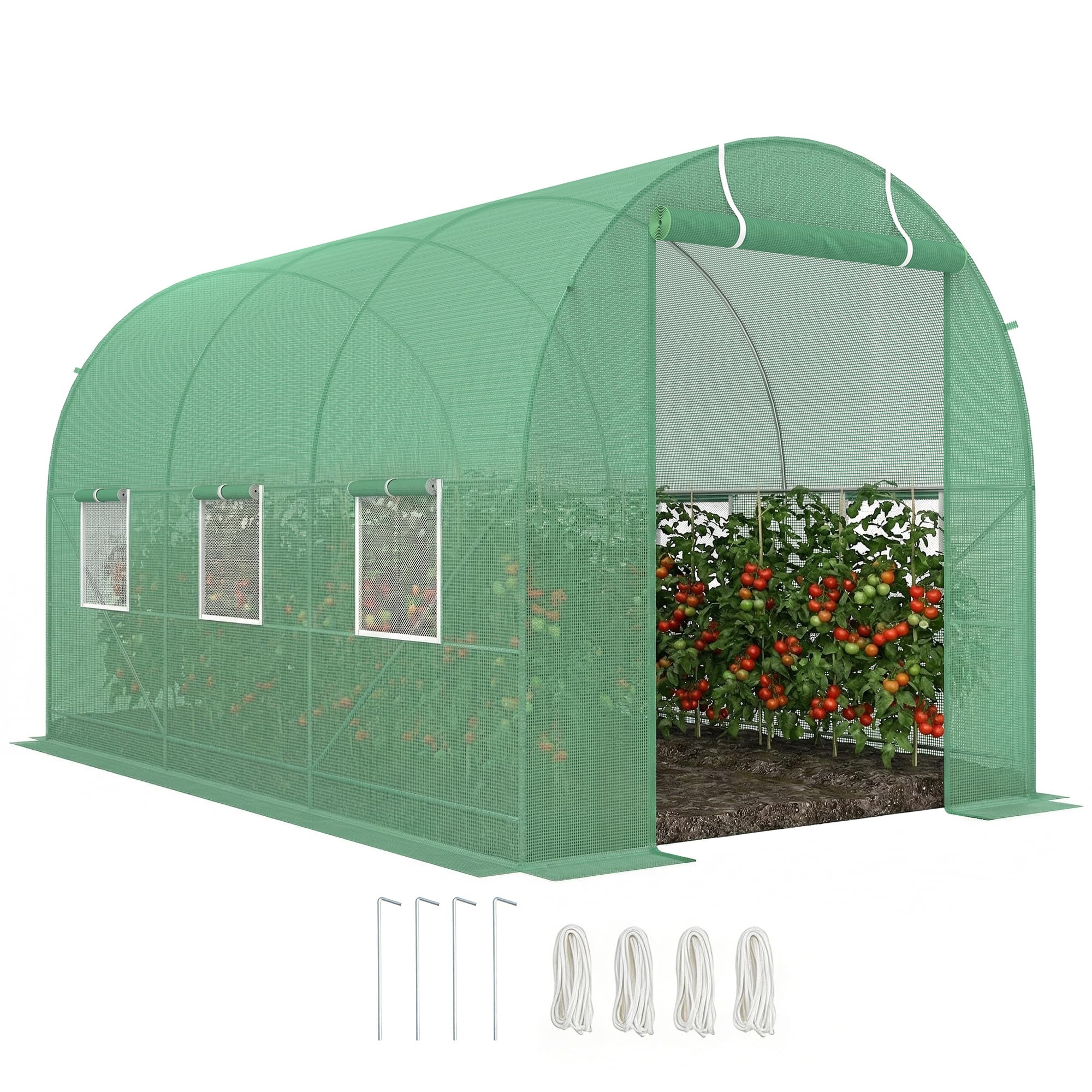 Outsunny Invernadero de Exterior 3,5x2x2 m Invernadero de Túnel con Cubierta de PE 140 g/m² para Cultivo Plantas Verduras Frutas en Jardín Terraza Verde