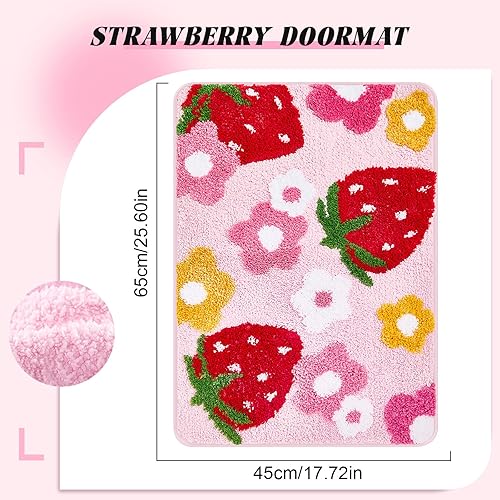 Miniatura 3 de Nuanchu 2 tapetes de baño de fresa, suaves y acogedores, absorbentes, rosas, bonitos, antideslizantes, de felpa, lavables, para decoración de baño,