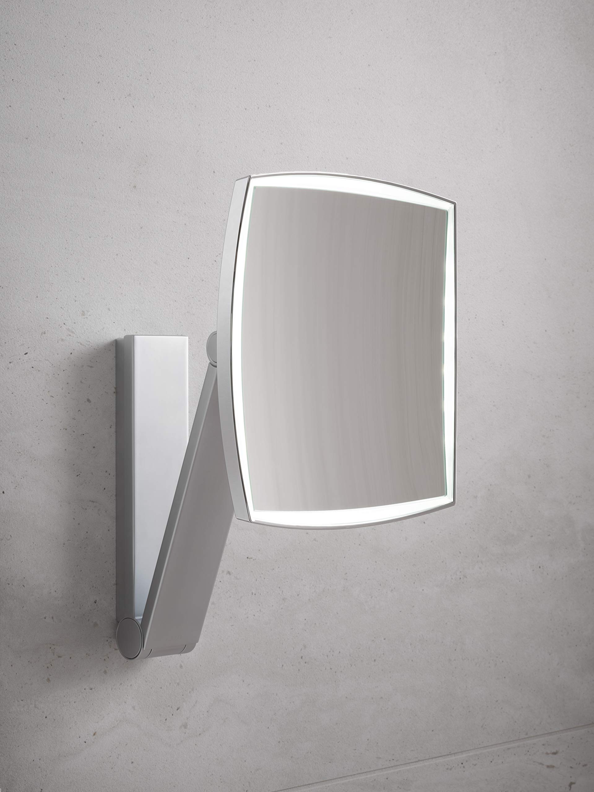 Keuco Specchio ingranditore da parete braccio inclinabile, illuminazione LED variabile, ingrandimento 5x, passacavo sottotraccia, 20x20 cm, quadrato, cromato, iLook_move