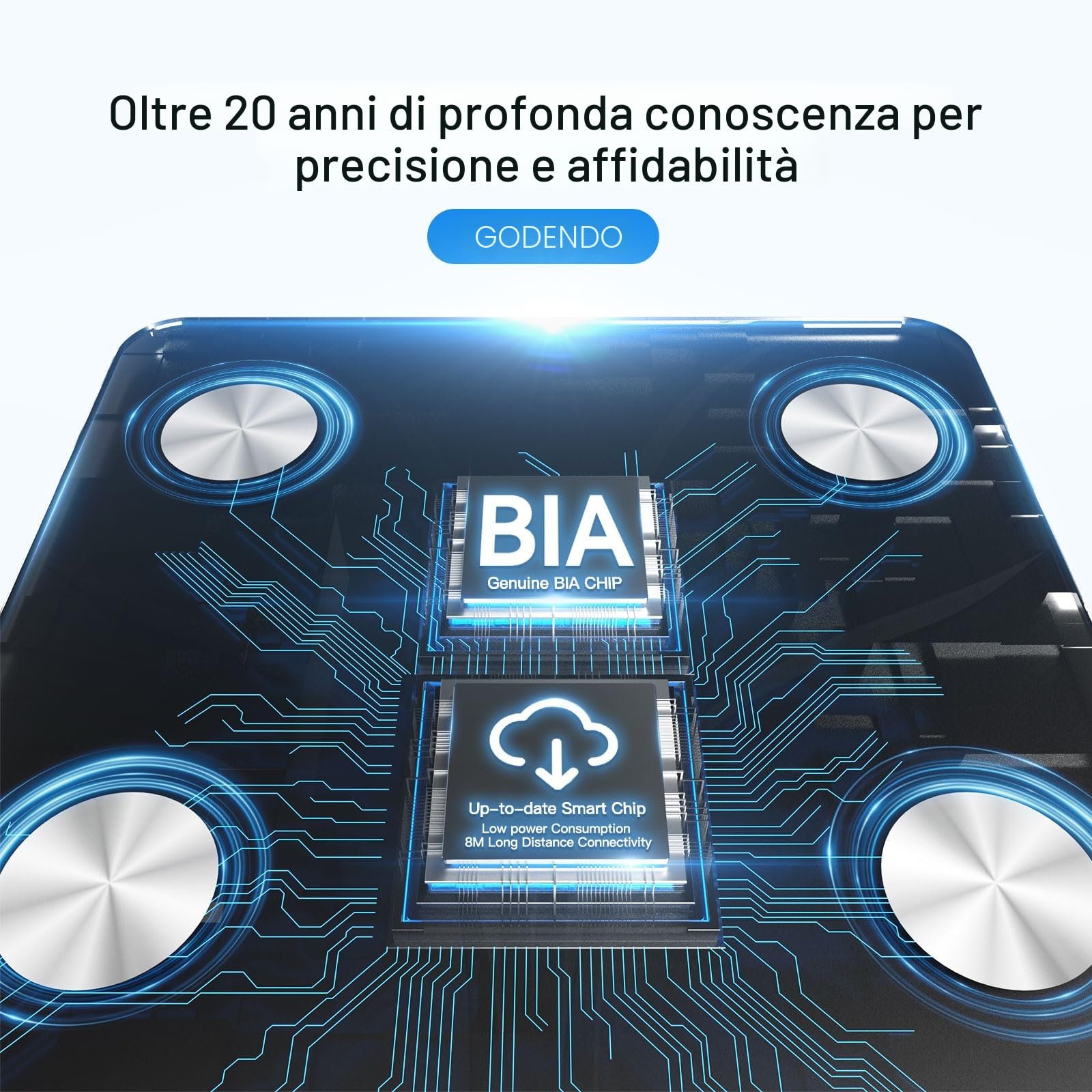 Vitafit Bilancia Pesapersone Impedenziometrica, Pesatura Professionale in Fabbrica dal 2001, App Sync 13 Composizione Corporea Incluso BMI, Grasso Corporeo e Cuscoli, 182kg Nero