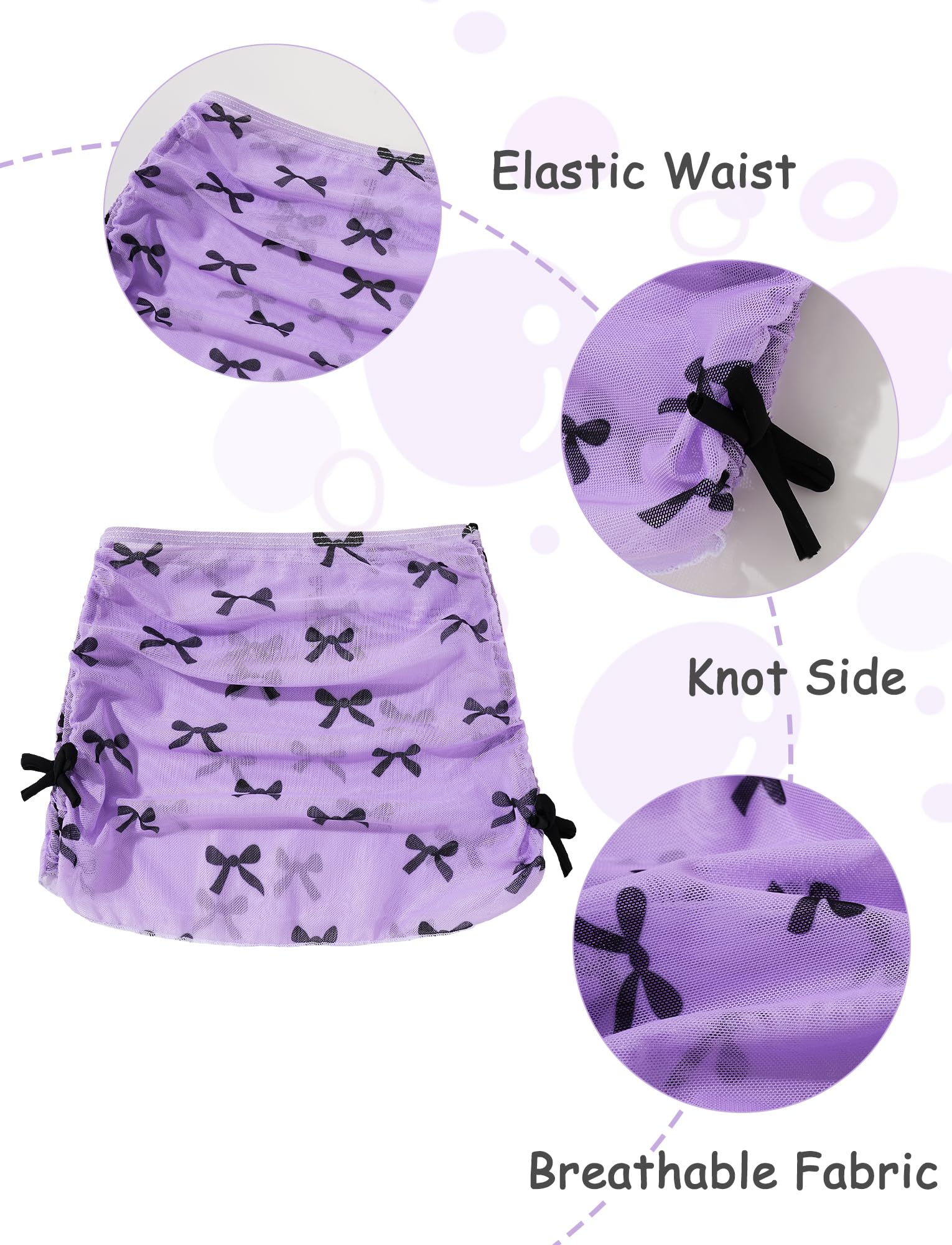 Happy Cherry Set bikini da bambina, 3 pezzi, costume da bagno con stampa con fiocco, gonna e spalline regolabili, costume da bagno per adolescenti e ragazzi da 8 a 14 anni