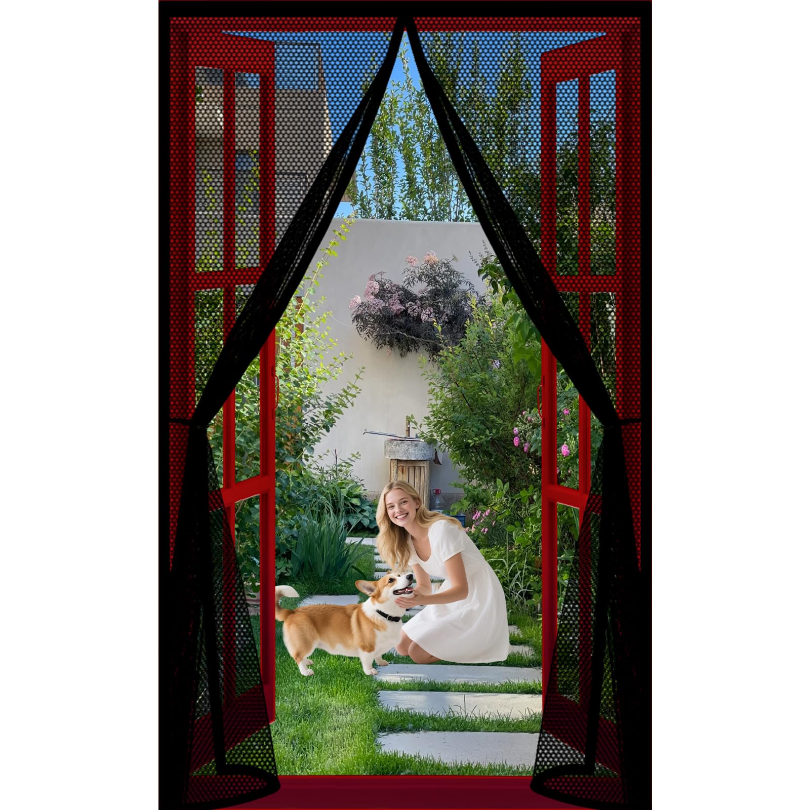 Lijiao Black Magnetic Door Screen 74 X 180 Cm Keep Bugs Out Lets Fresh Air In, With Powerful Magnets And Full Frame Hook&Loop, No Gap, Screen Mesh Insect Protection Door Kid And Pet Friendly,