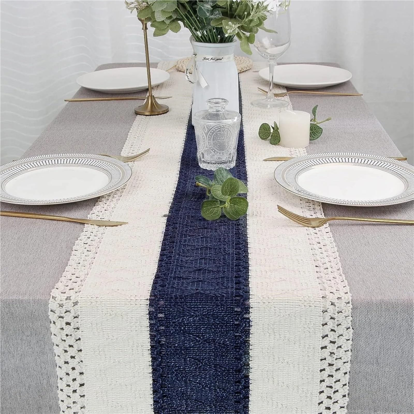 Camino De Mesa Mantel de algodón y Lino, Camino de Mesa, Mantel Largo con borlas, decoración del hogar, Sala de Estar, Camino de Mesa de Comedor, 3 uds.(120X30cm)