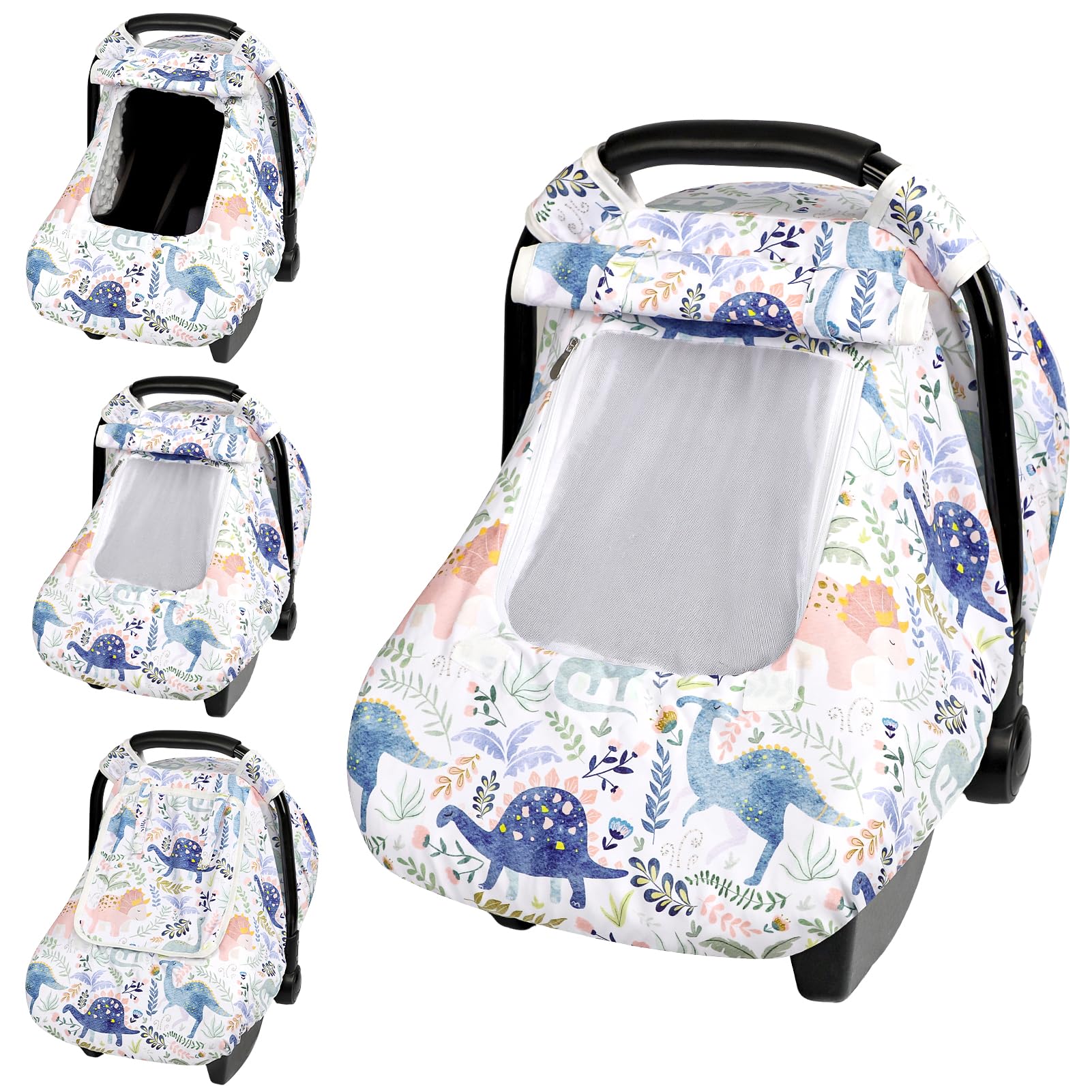 Pea Pod Car Seat Cover Baby Boy, Infant Car Seat Canopy Covers for Newborn with 2 Layers Windows of Breathable Mesh Fabric, Lightweight Polyester/Soft
