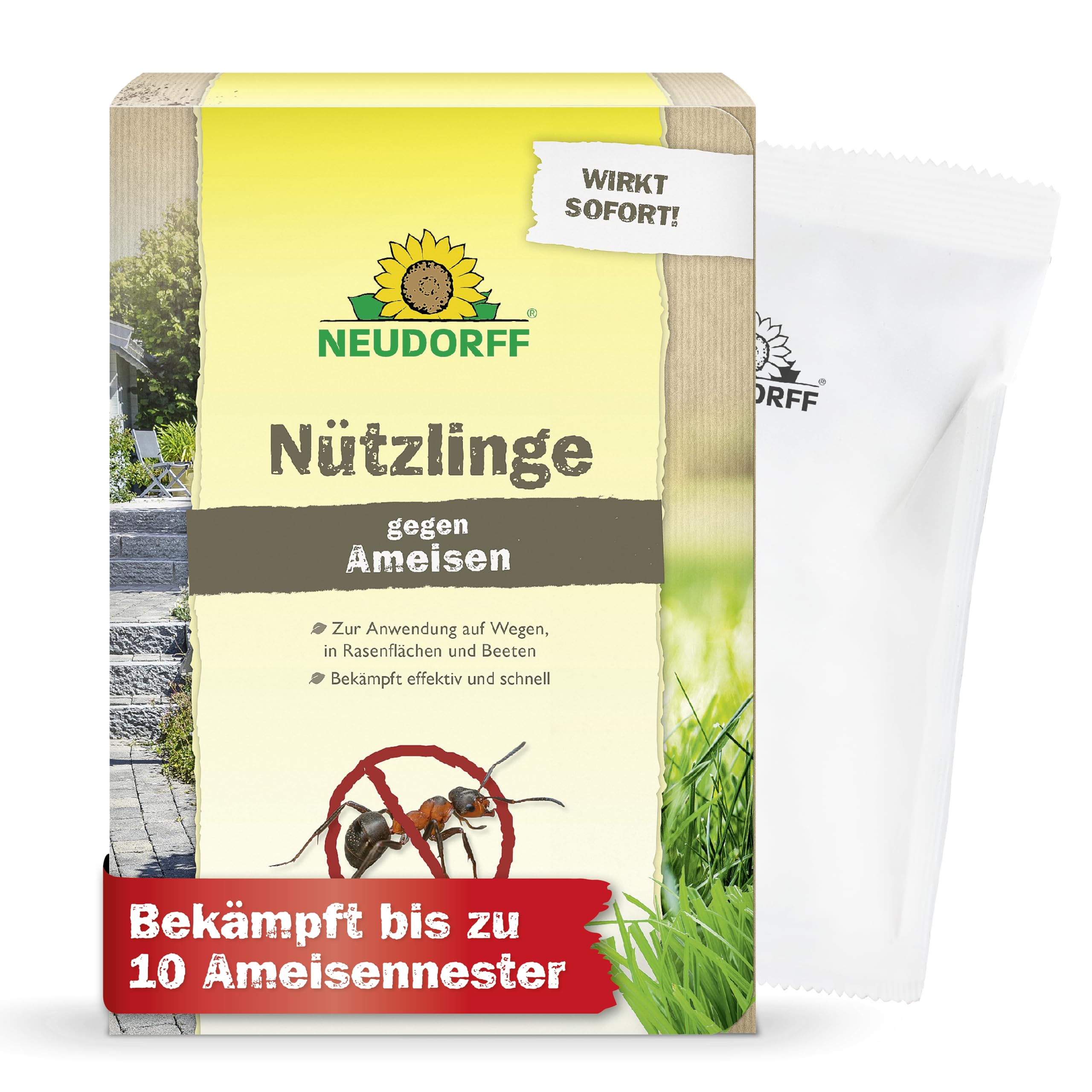 Neudorff Nützlinge gegen Ameisen – 10 Mio. SF-Nematoden zur natürlichen und schnellen Bekämpfung von Ameisen und Ameisennestern auf Rasen, Wegen & Co.