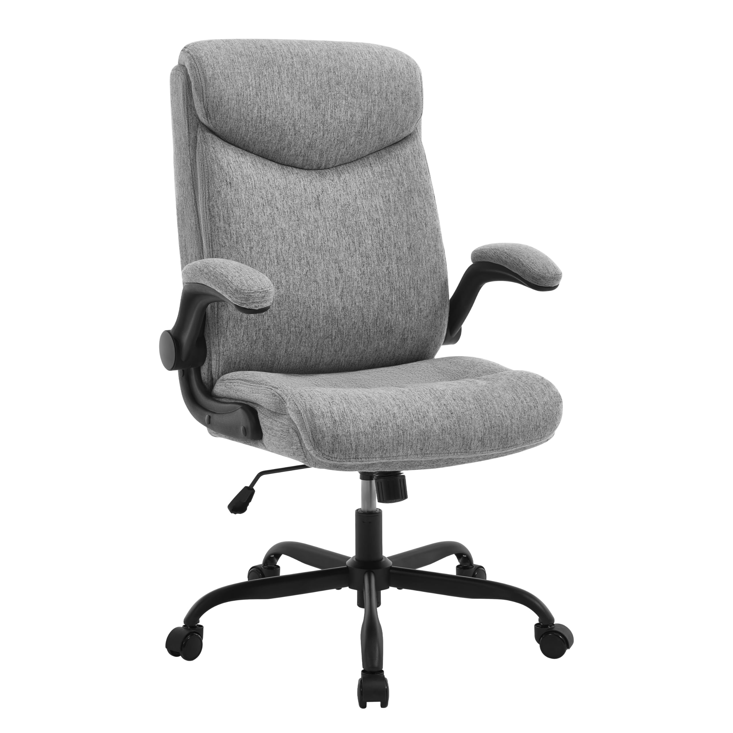 eSituro Silla Ergonomica Escritorio con Respaldo y Reposabrazos Abatibles, Silla de Trabajo Giratoria con Función Mecedora, Algodón y Lino, Gris