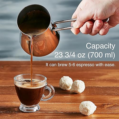Miniatura 3 de Crystalia Cafetera turca de acero inoxidable 1810, cafetera para estufa, calentador de leche, café árabe griego Cezve Briki, 28 34 oz (plata, grande)