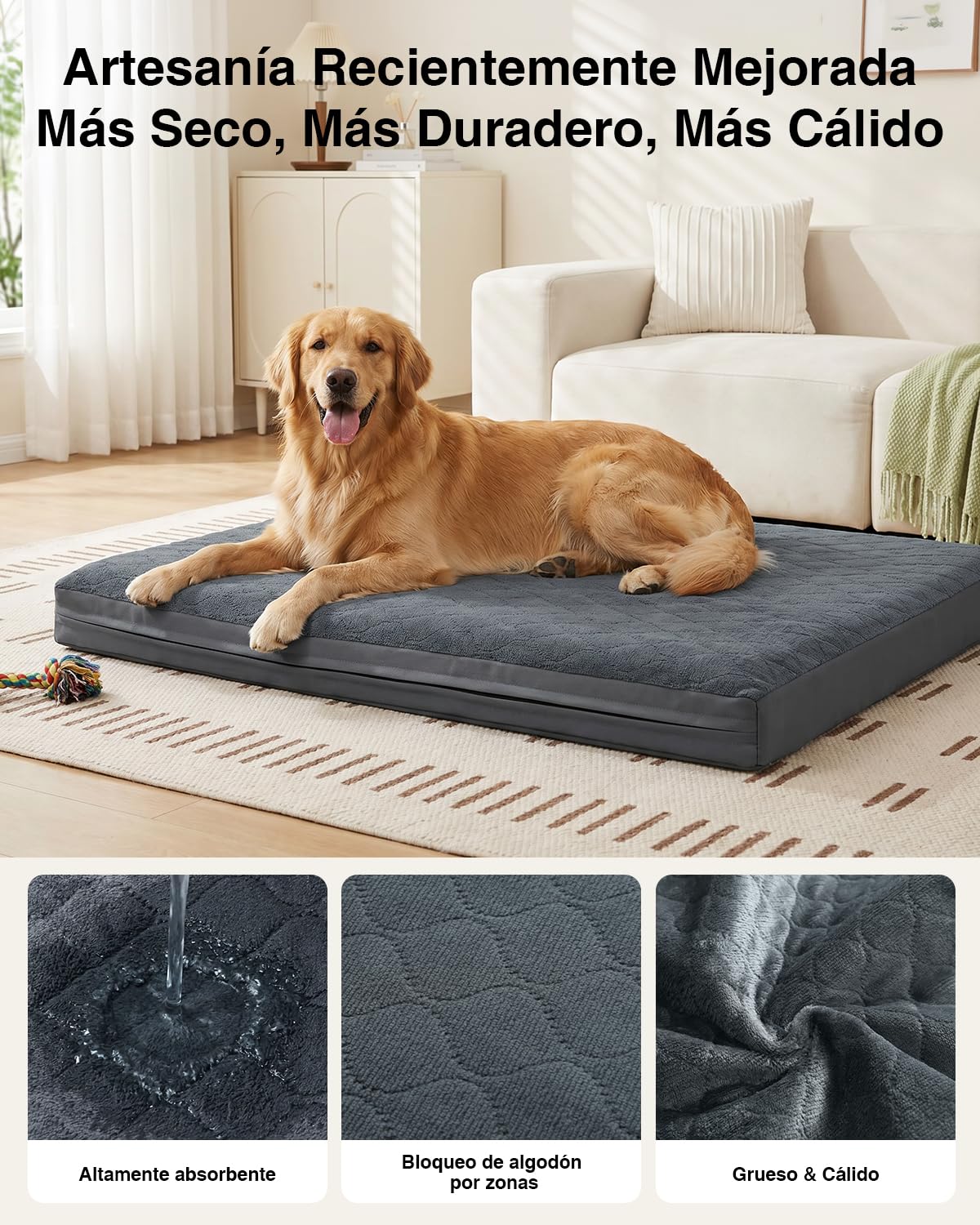 Cama Perro Grande-104x68x8 Cm, Colchón Impermeable para Perros, Una Cara de Piel Sintética, Cama Bifaz Ortopédica para Perros, Forro Impermeable, Extraíble y Lavable, Gris