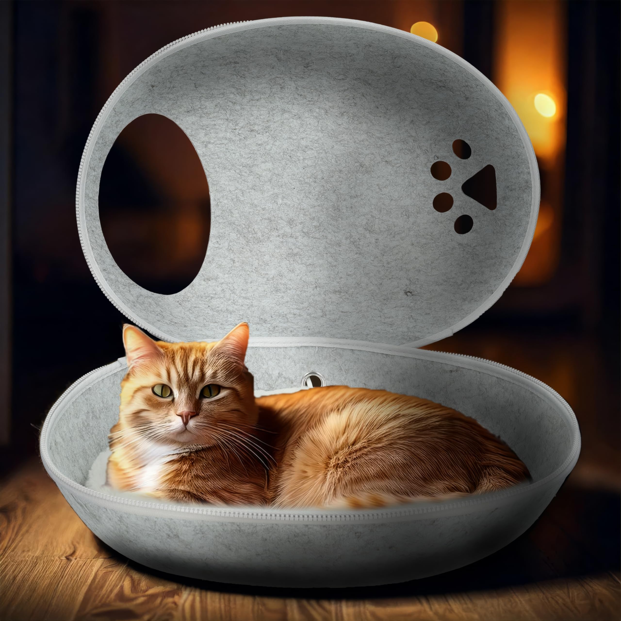 Silvergear® Katzenbett mit Heizung | Heizdecke für Katzen | Katzenklo mit Heizkissen | Katzenhöhle | Katzenspielzeug | 9 Heizmodi | Incl. Funktion Zeitmessung | Grau