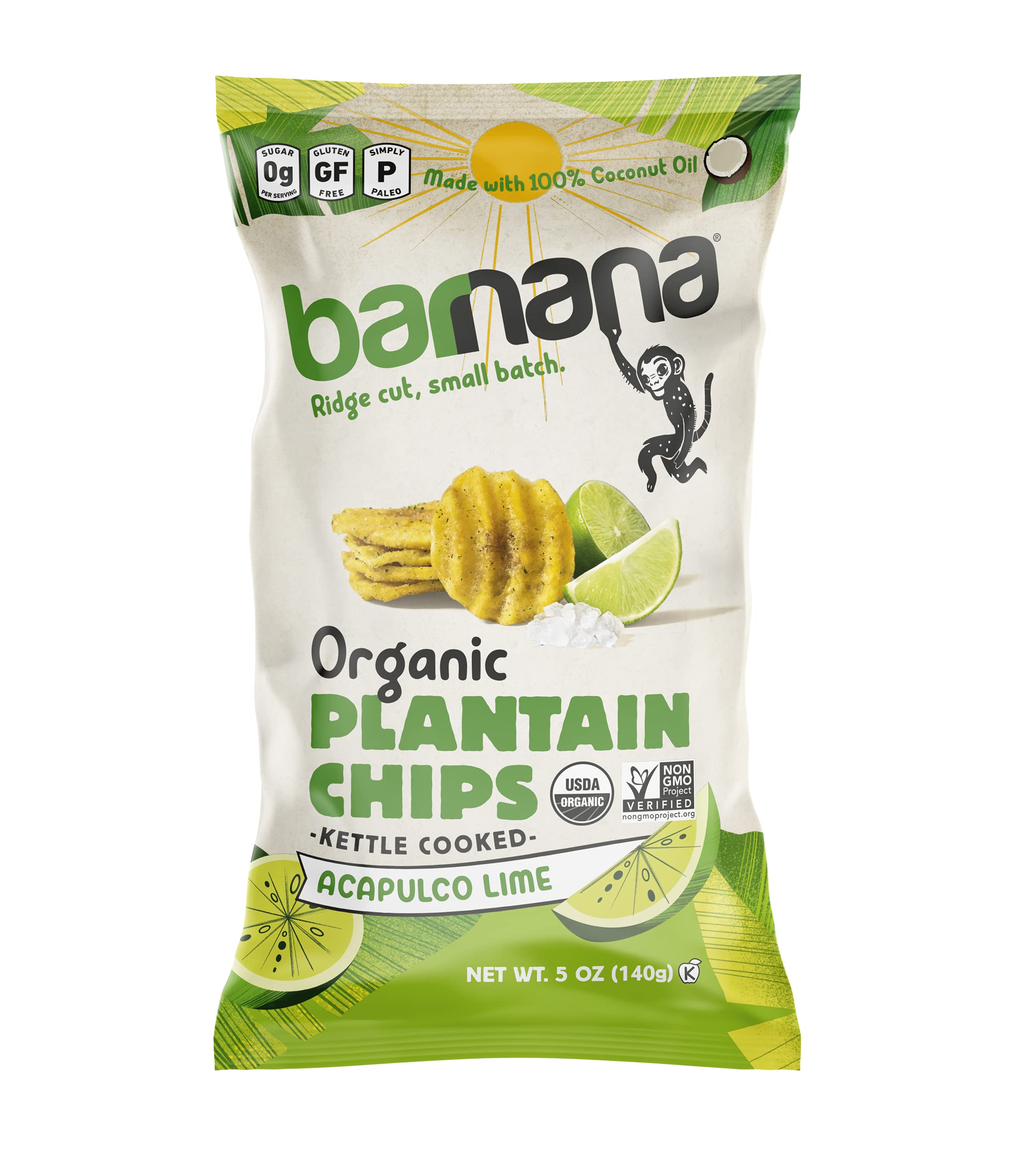 Barnana Organic Plantain Chips Acapulco Lime 5 Ounce, 3 Pack