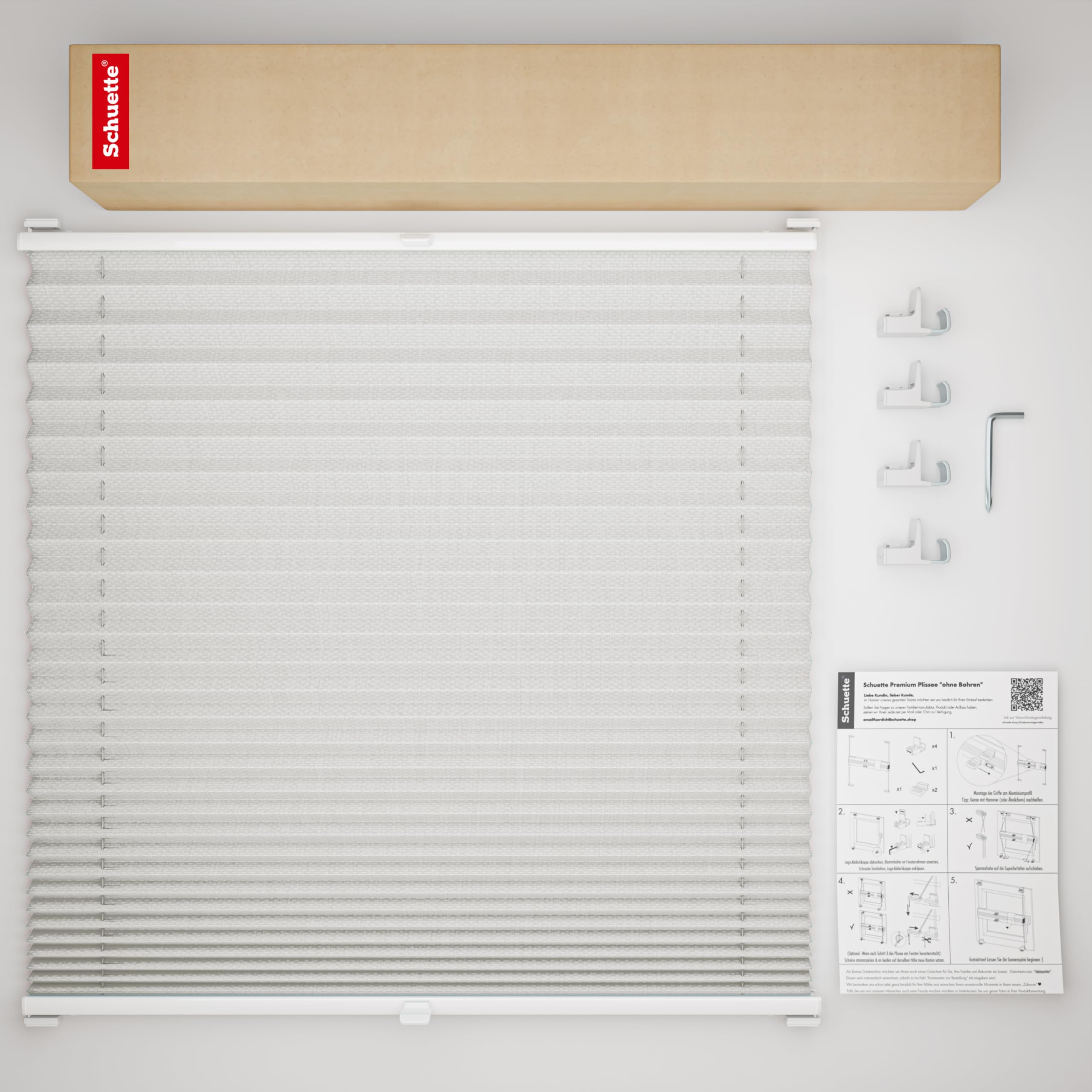 Schuette® Plissee ohne Bohren ● Thermo Kollektion: Spring Cloud (Grau) ● 60x120cm (Breite x Höhe) ● Suprafix Faltrollo X Klemmfix Rollo ● Blitzschnelle Montage inkl. Video