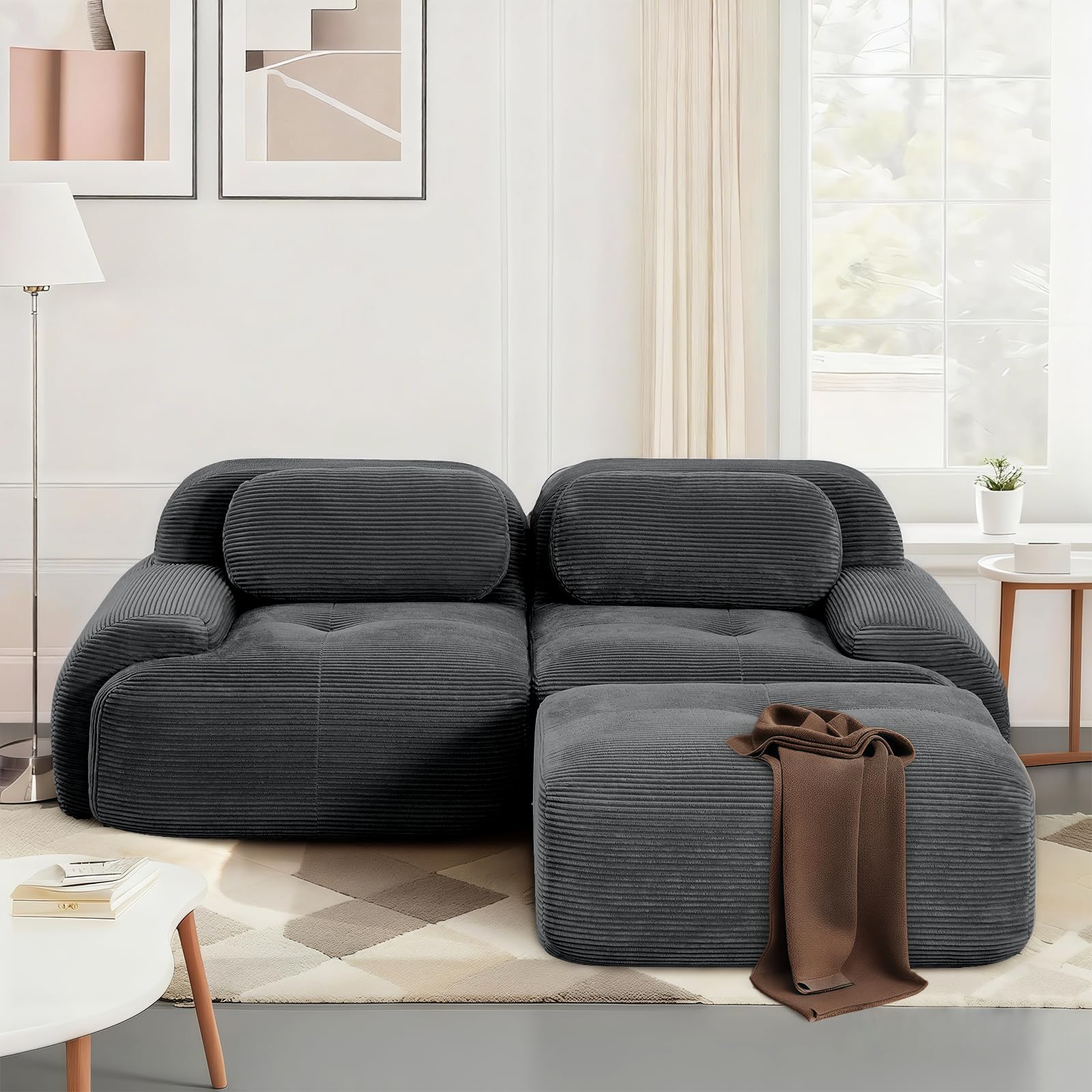 SoarFlash Modernes modulares Sofa, Kordtstoff-Oberfläche, Tiefe Sitzfläche + breite Armlehnen, werkfertig, 2-Sitzer Ecksofa, Gris foncé
