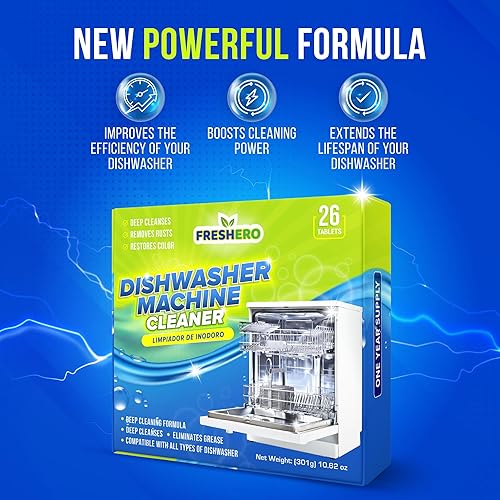 Miniatura 5 de Paquete de 26 pastillas limpiadoras de lavavajillas y desodorizantes, descalcificador de limpieza profunda para lavavajillas, resistente, seguro