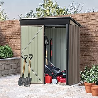 KELRIA 5 ft Wx 3 Ft Metal Outdoor Storage Shed, Galvanized Steel Utility Tool Shed Storage House with Lockable Door, Metal Sheds Outdoor Storage for Backyard Garden Patio Lawn,Brown
