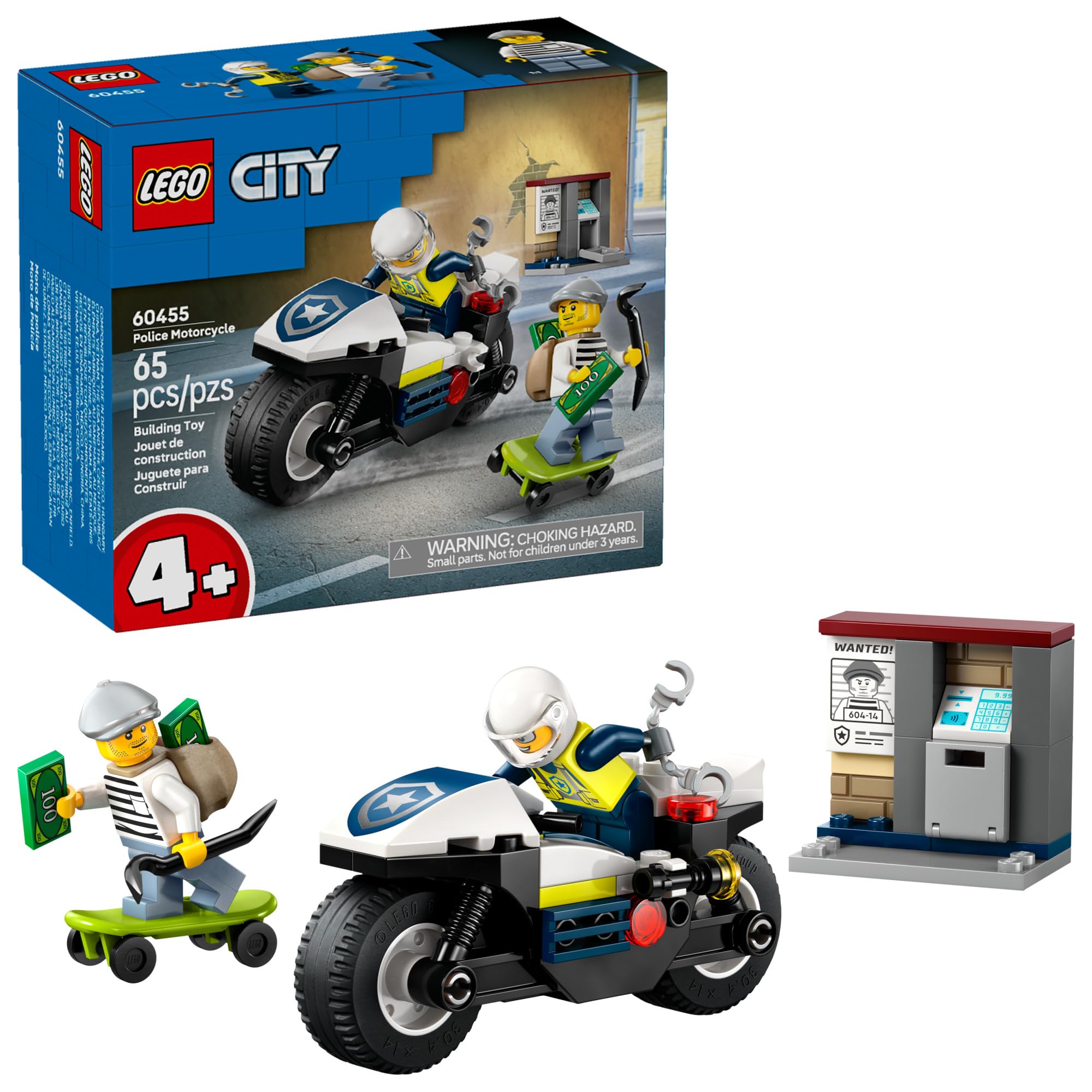 LEGO City Police Motorcycle Chase Building Toy for Kids - Pretend Play Building Blocks for Boys & Girls, Ages 4+ - Preschool Learning Toy W/Police & Crook Minifigures - Gift for Birthdays - 60455