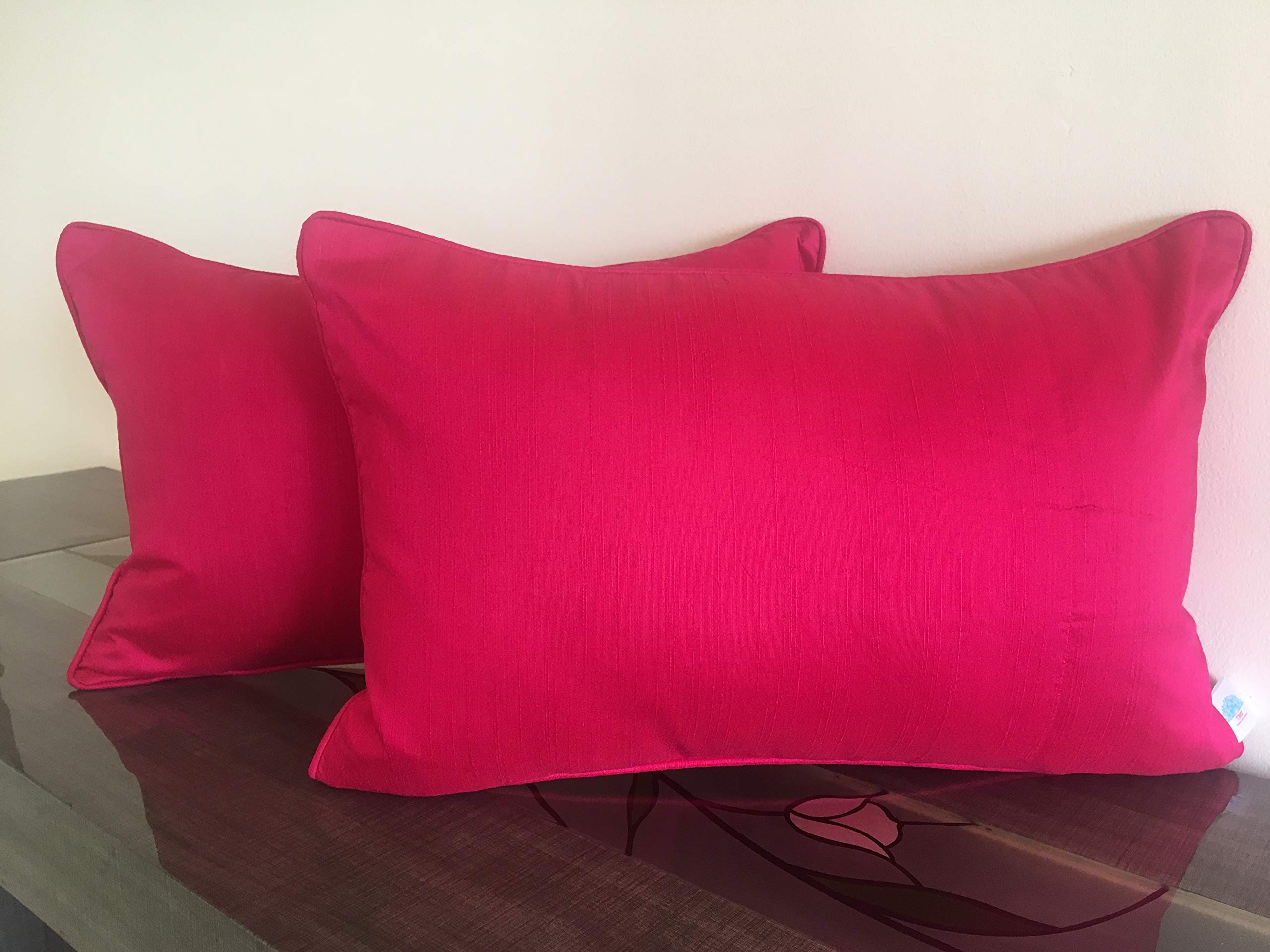 TARA- Sparkling HomesReversible Premium Solid Plain Rectangular Cushion Cover 12x18 inches Set of 2 in Cotton Silk (12 x 18 Inches, Fuchsia Pink)