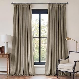 StangH Taupe Velvet Room Darkening Curtains 96 inches, 2 Panels | Heavy Soft Velvet, Thermal Insulated Energy Efficient Window Panels, Elegant Cottage Decor, Bedroom, Living Dining Room