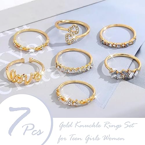 Miniatura 5 de Anillos apilables de oro para mujeres, adolescentes, niñas, regalos de moda, juego de anillos de nudillos simples de estrella, luna, corazón, boho