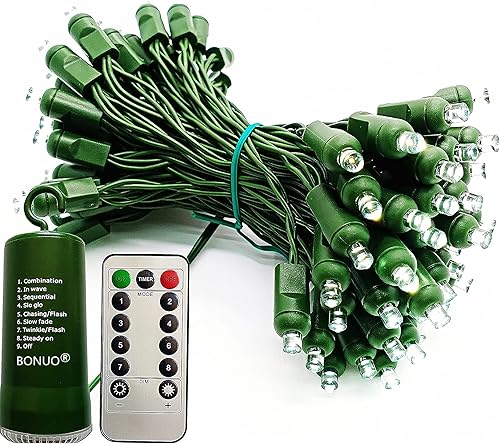 Luces de Navidad a pilas, 16 pies 50 LED gran angular de 0.197 in con temporizador remoto, 8 modos para interiores y exteriores, fiesta, jardín,