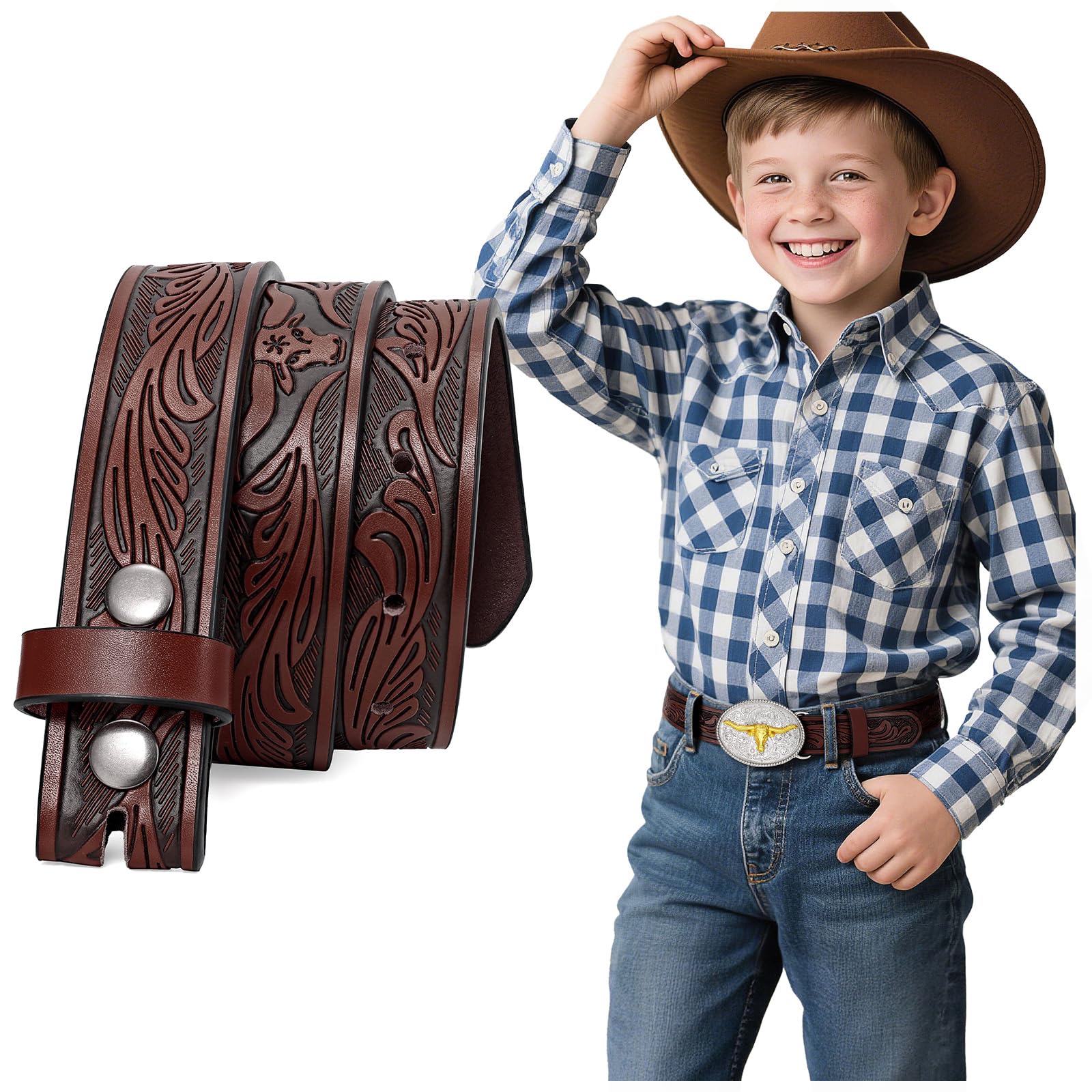 BELTROAD Kid Western Belt Without Buckle Toddlers Girls Boys Cowboy Belts
