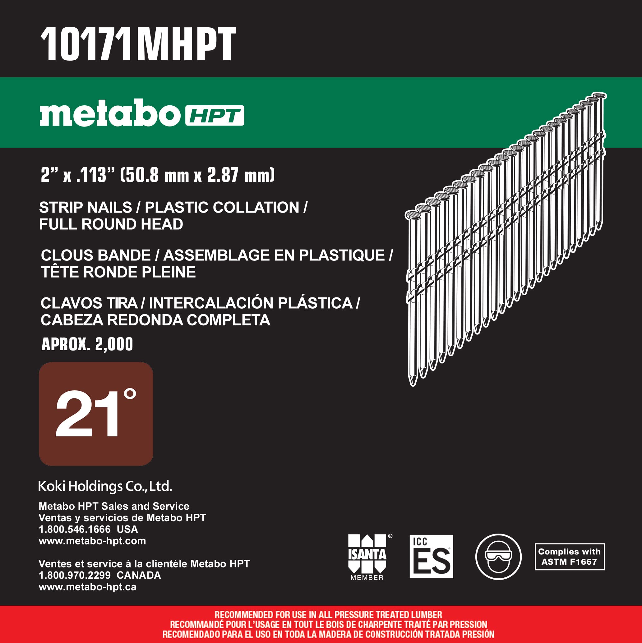 Metabo HPT 10171MHPT - Clavos de encuadre de plástico galvanizado con cabeza redonda completa HDG FRH de 2 pulgadas x 113 Rg, 2.000 unidades
