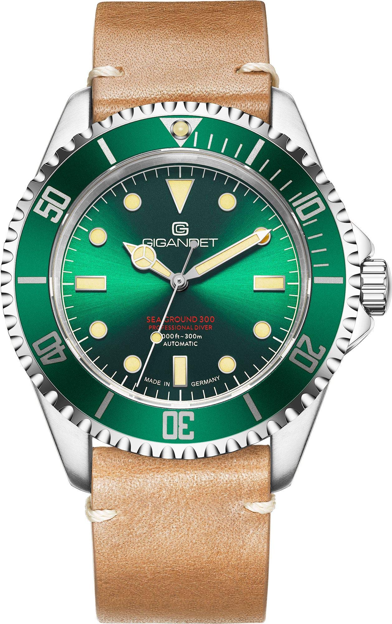 Gigandet Uomo Sea Ground 300 Orologio automatico - Made in Germany - Vetro zaffiro - Swiss Super Luminova - Bracciale in pelle - 300m/30bar - Blu - G300V-008