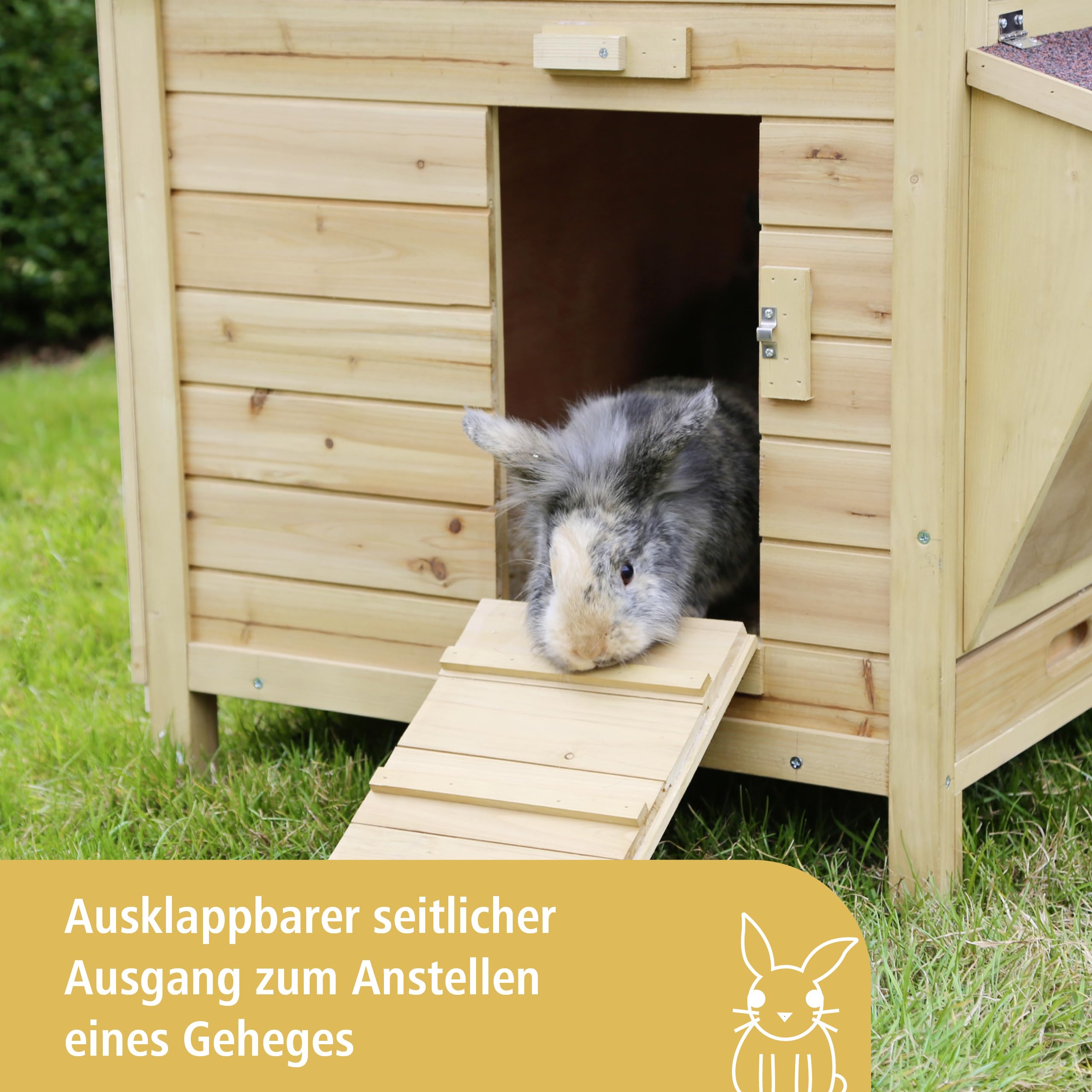 Kerbl Pet Kaninchenstall XXL Vario, Kleintierstall, 155x76x80cm, Holz, Metallgitter, Hasen, Kaninchen, Meerschweinchen, mit Heuraufe, wetterfestes Dach