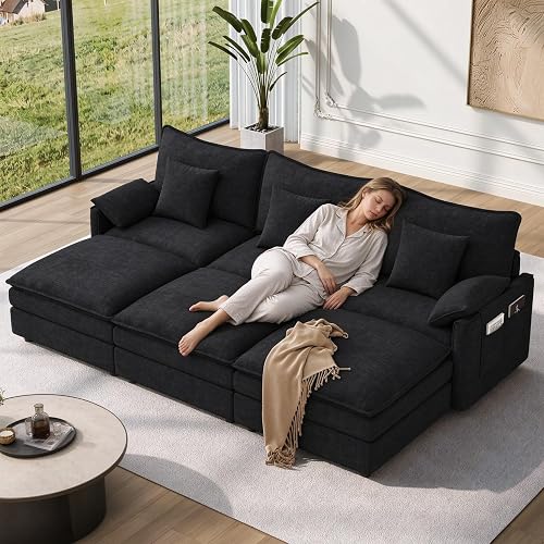 Vesgantti 108" Sleeper Sofabed, Deep Seat Modular Sectionals, Black