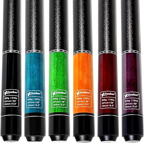 Juego de 6 palos de billar de 18, 19, 20, 21 onzas, 58 pulgadas, 2 piezas con agarre de piel sintética, palos de mesa de bar para hombres y mujeres